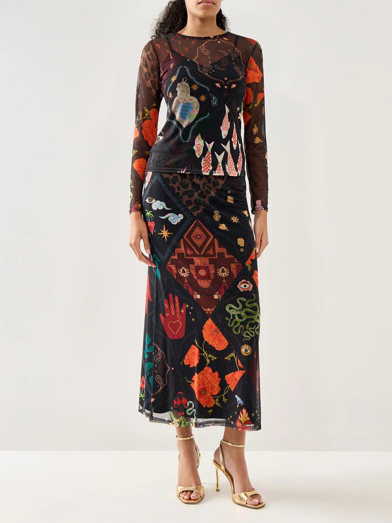 Night Garden Mesh Long Sleeve Top Black - Image 2