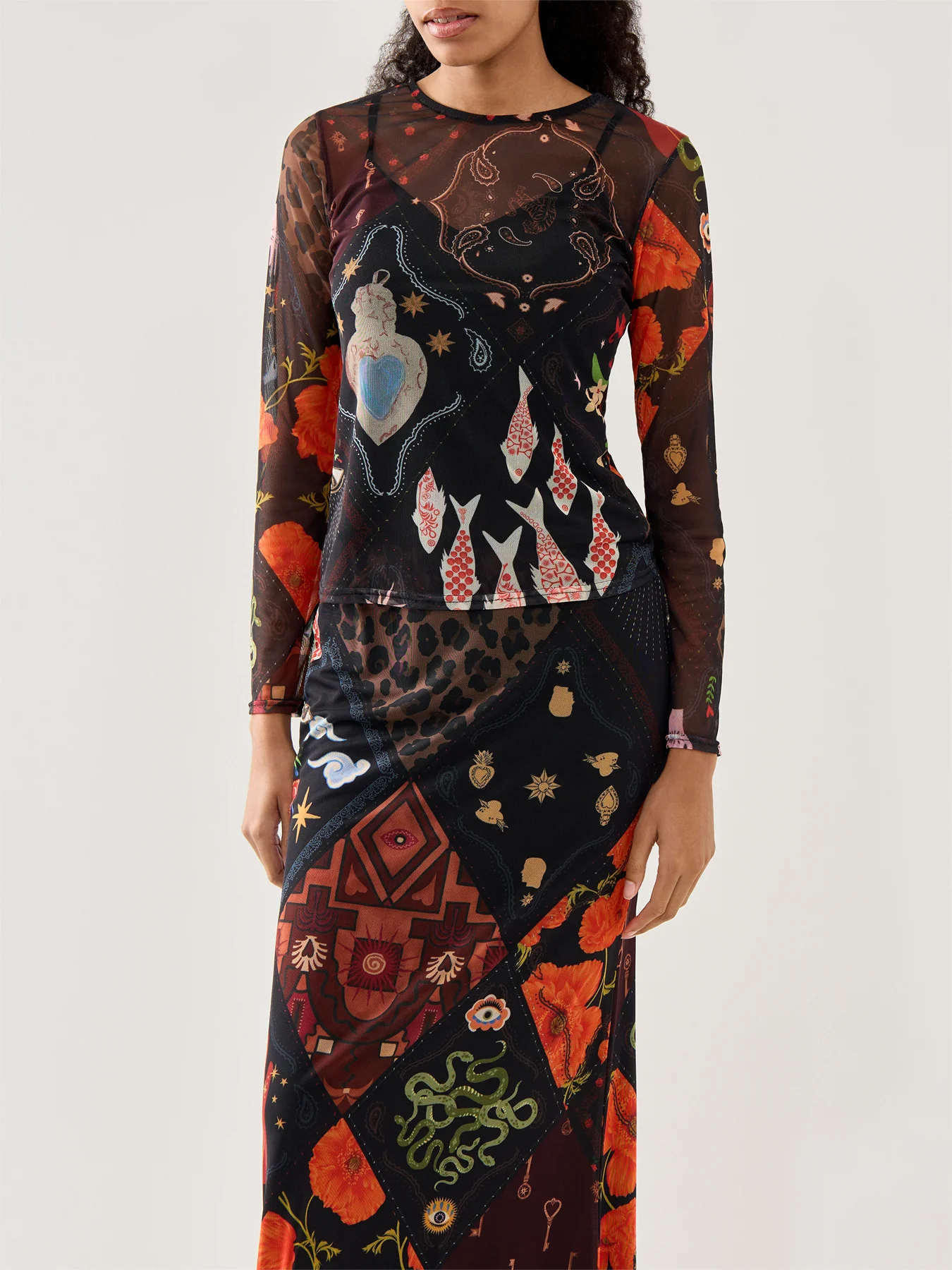 Night Garden Mesh Long Sleeve Top Black - Image 4