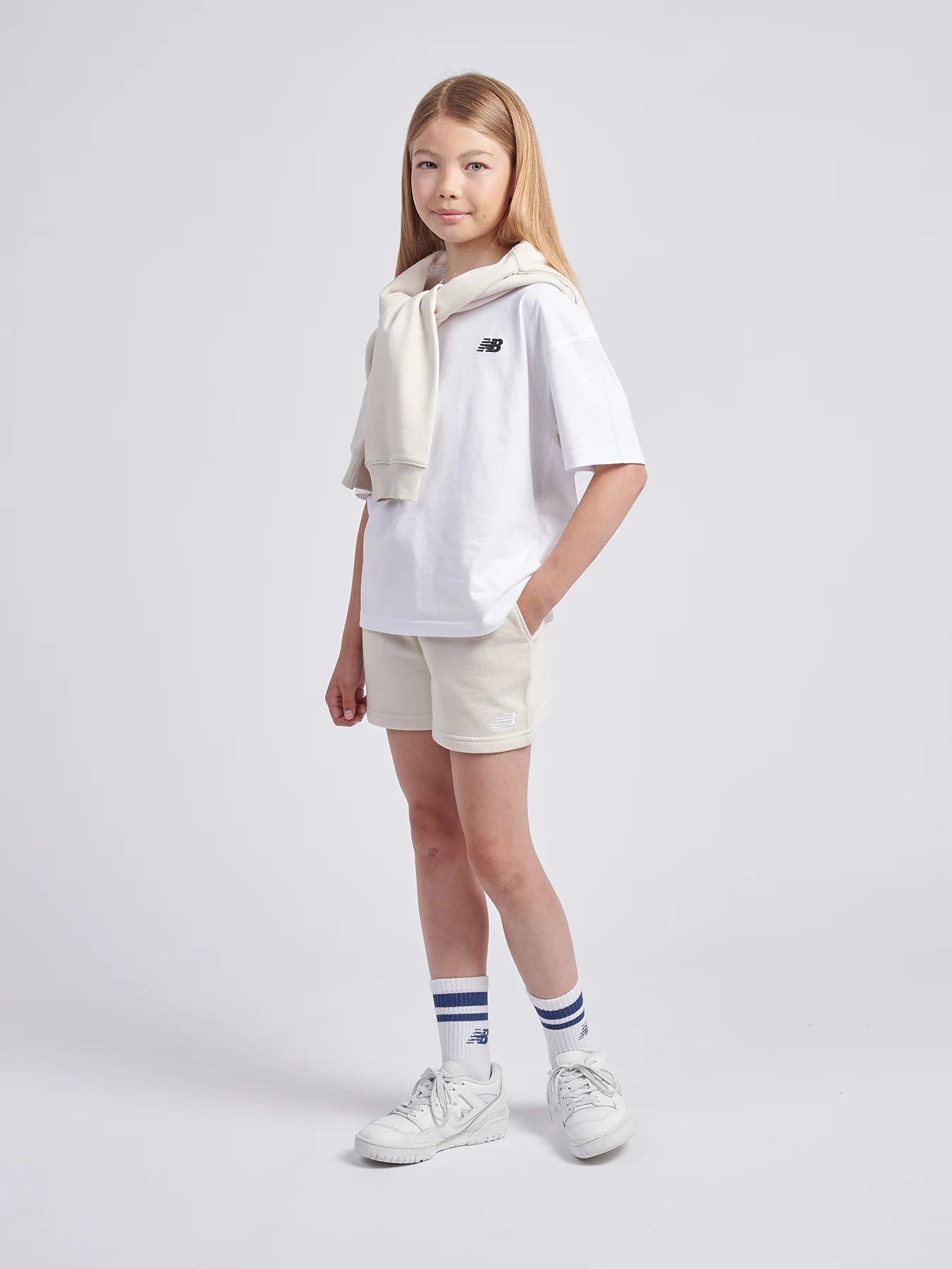 Kids' New Balance French Terry Small Logo Shorts Nude - Image 2
