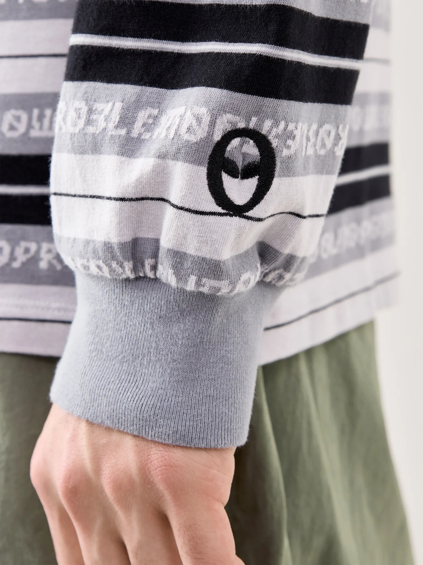 Jacquard Stripe Long Sleeve T-Shirt Black - Image 3