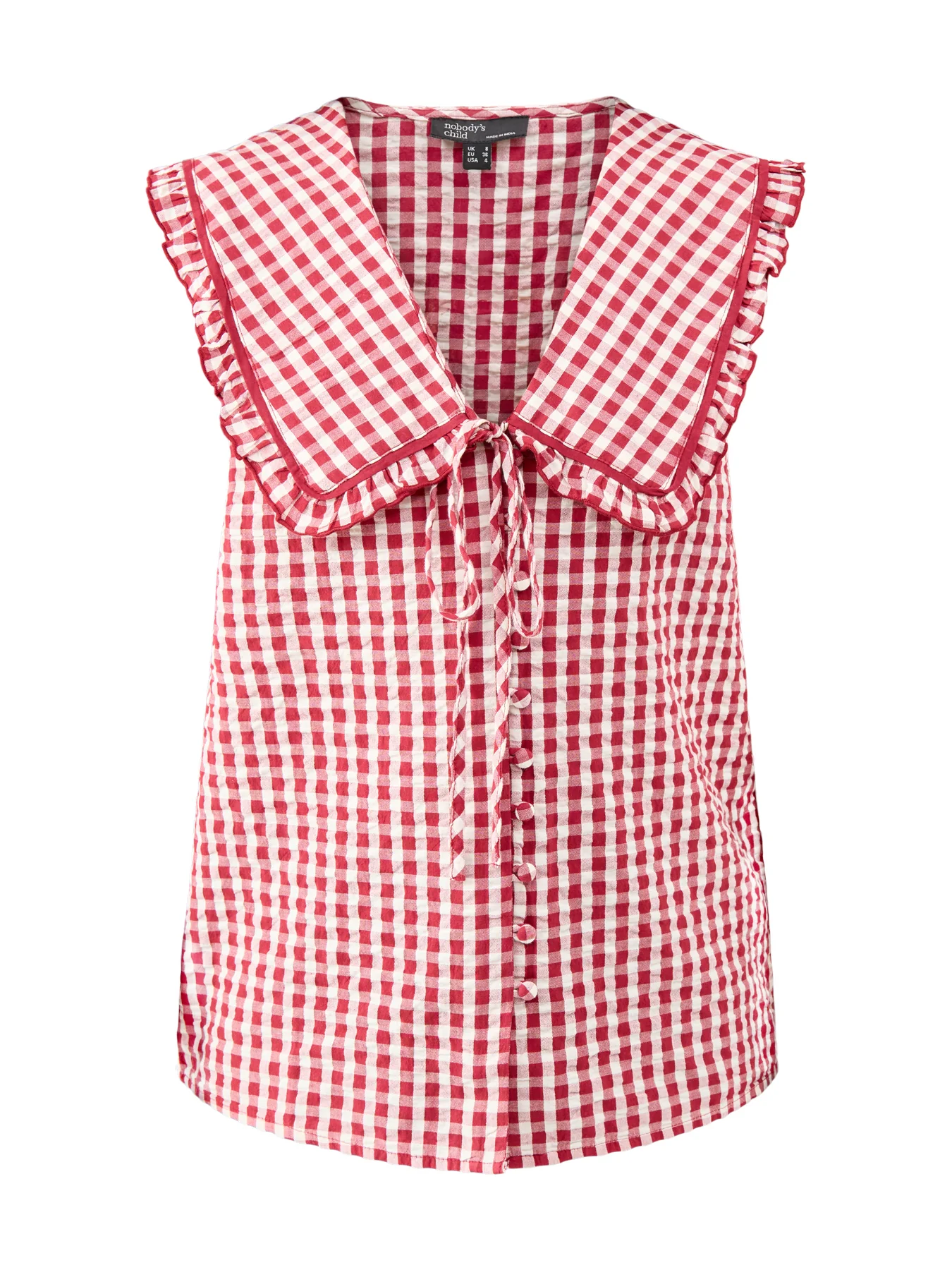 Blair Ruffle Collar Button Through Top Red