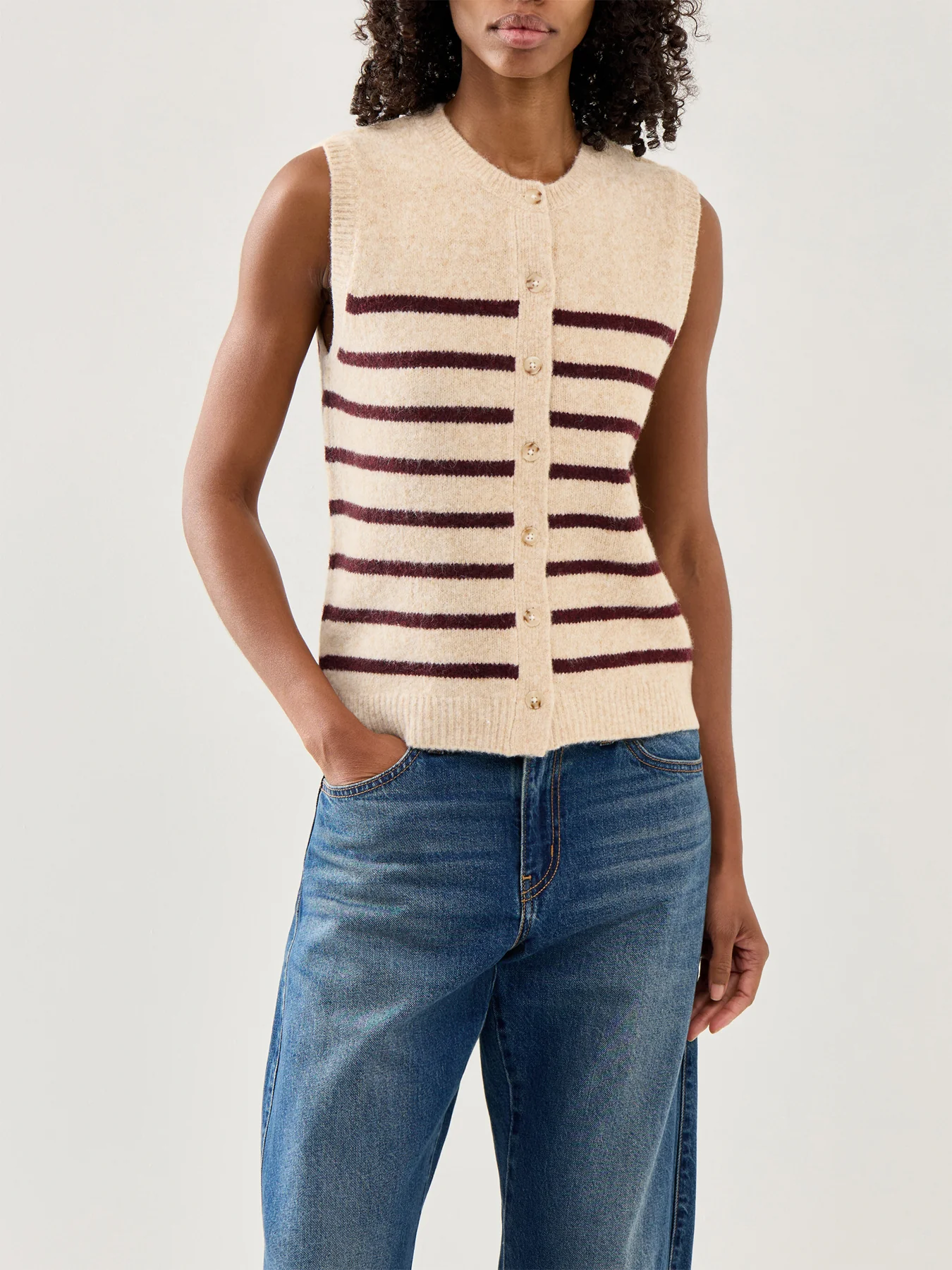 Clean Button Through Vest Beige - Image 4