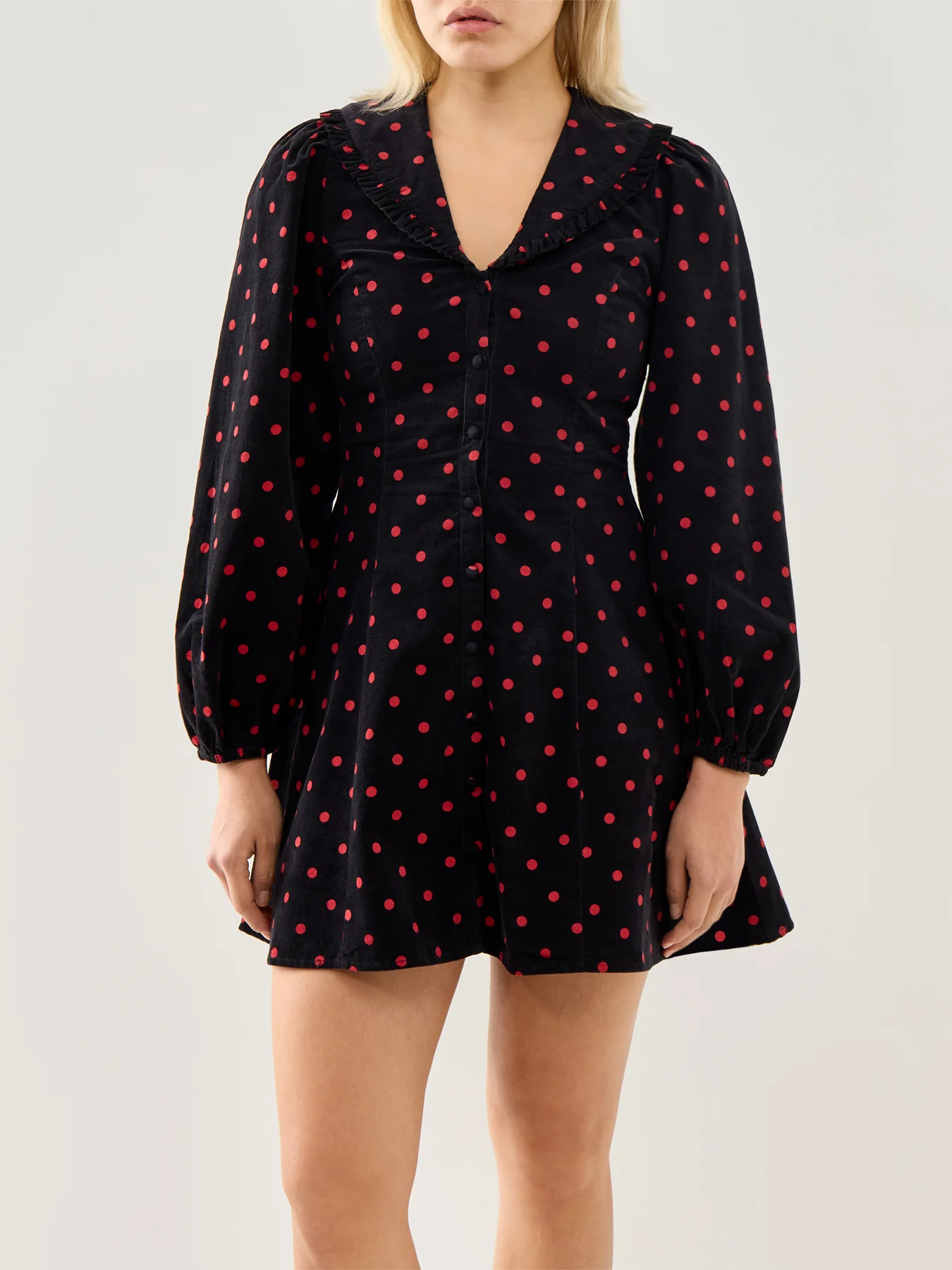 Cord Spot Mini Dress Black - Image 4