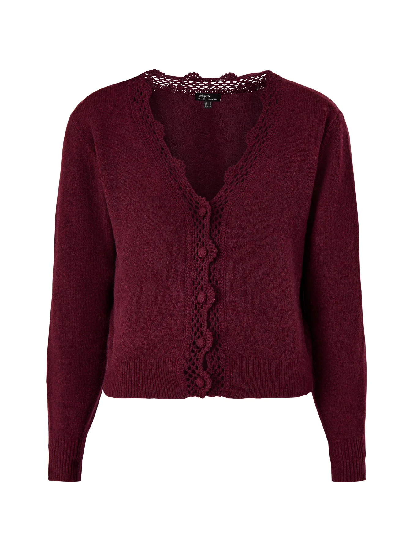 Crochet Trim Cardigan Burgundy