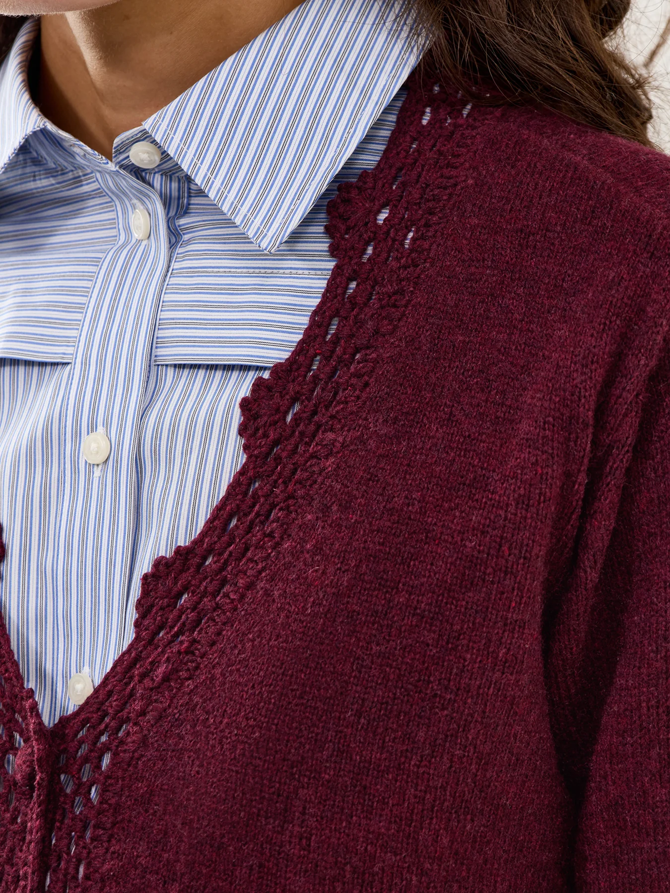 Crochet Trim Cardigan Burgundy - Image 3