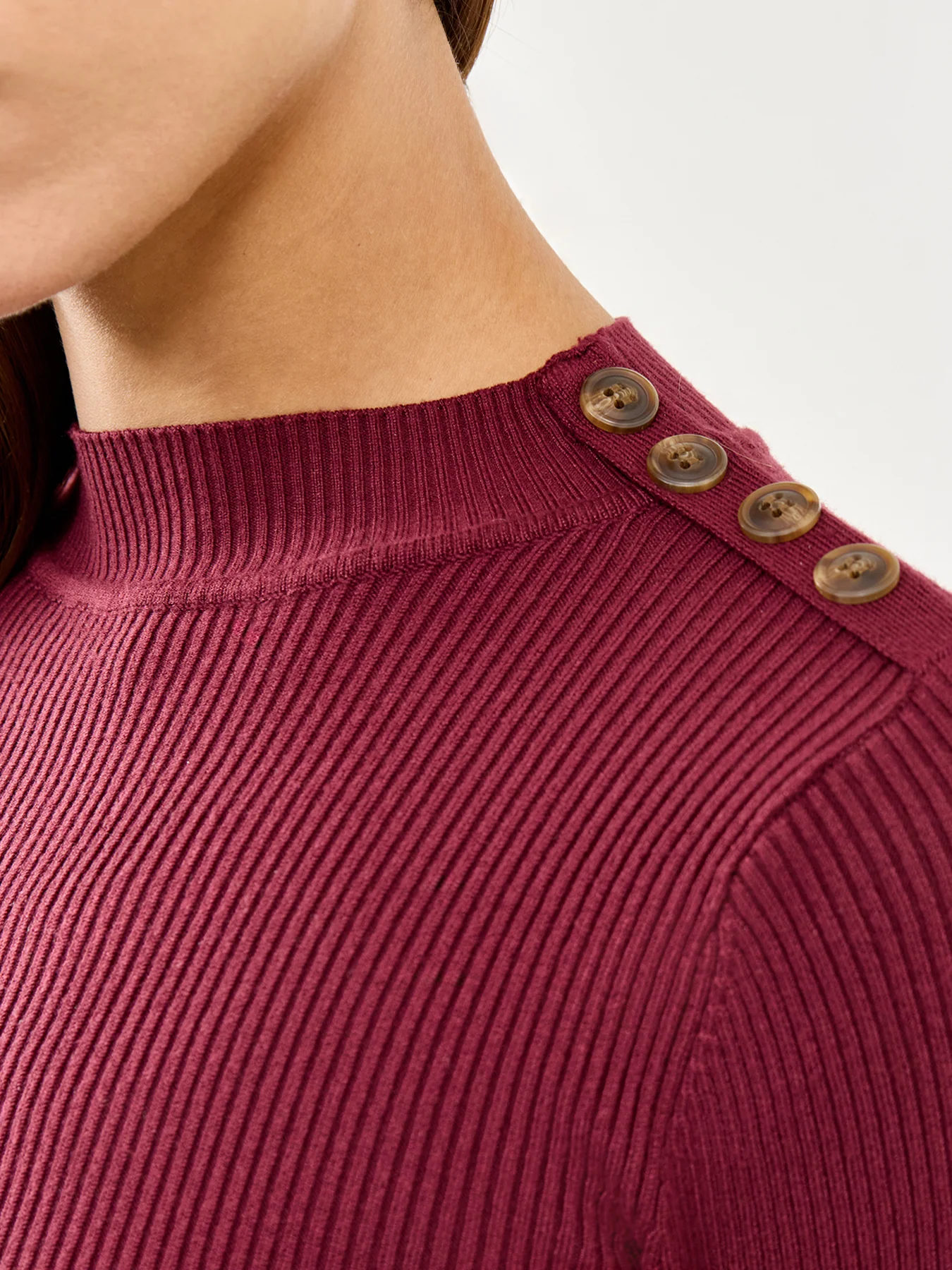 Side Neck Button Nightwear Top Burgundy - Image 3