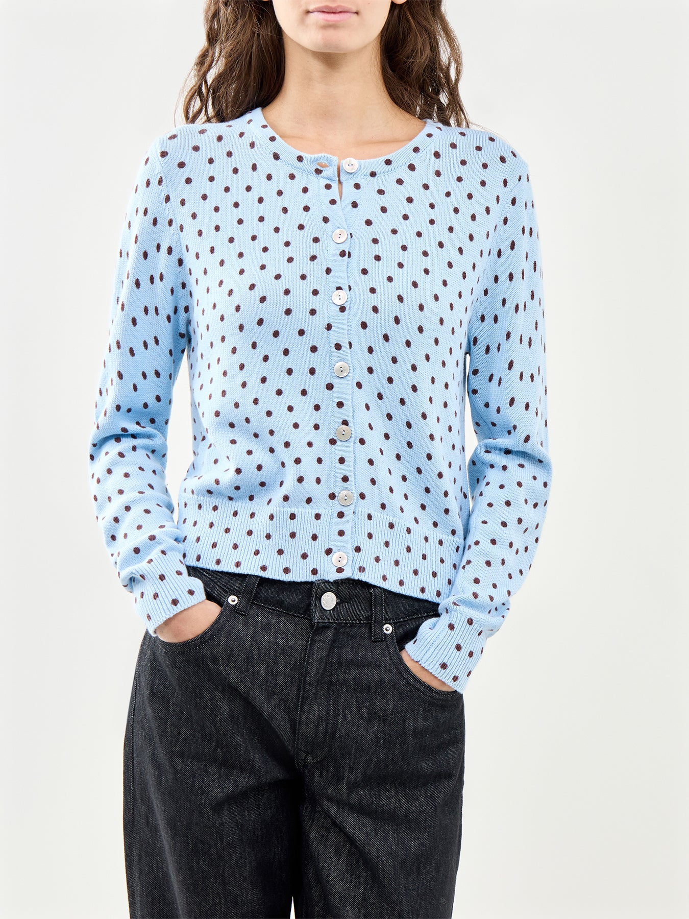 Long Sleeve Spot Printed Cardigan Blue - Image 4
