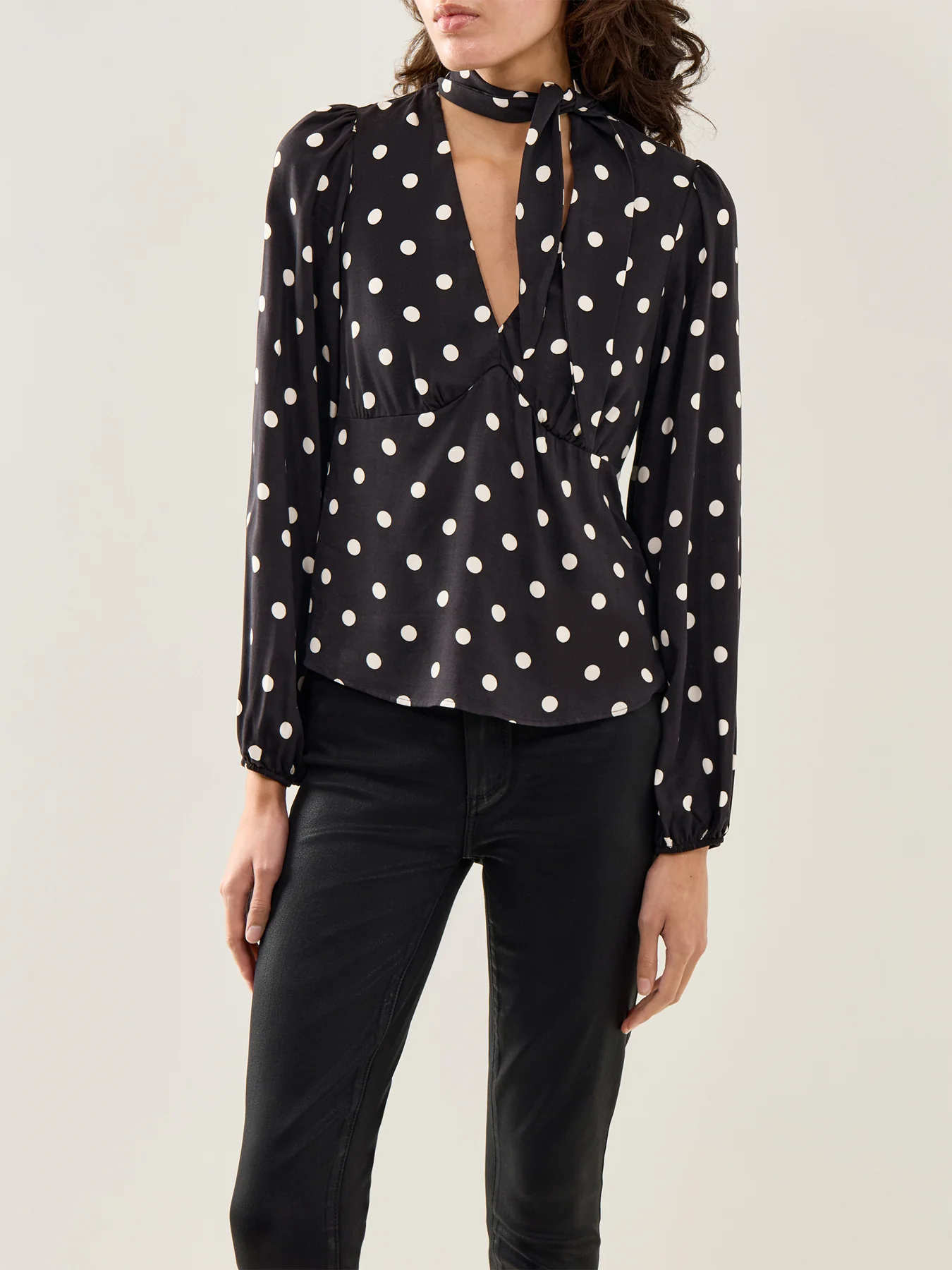 Neck Tie Detail Blouse Navy - Image 4