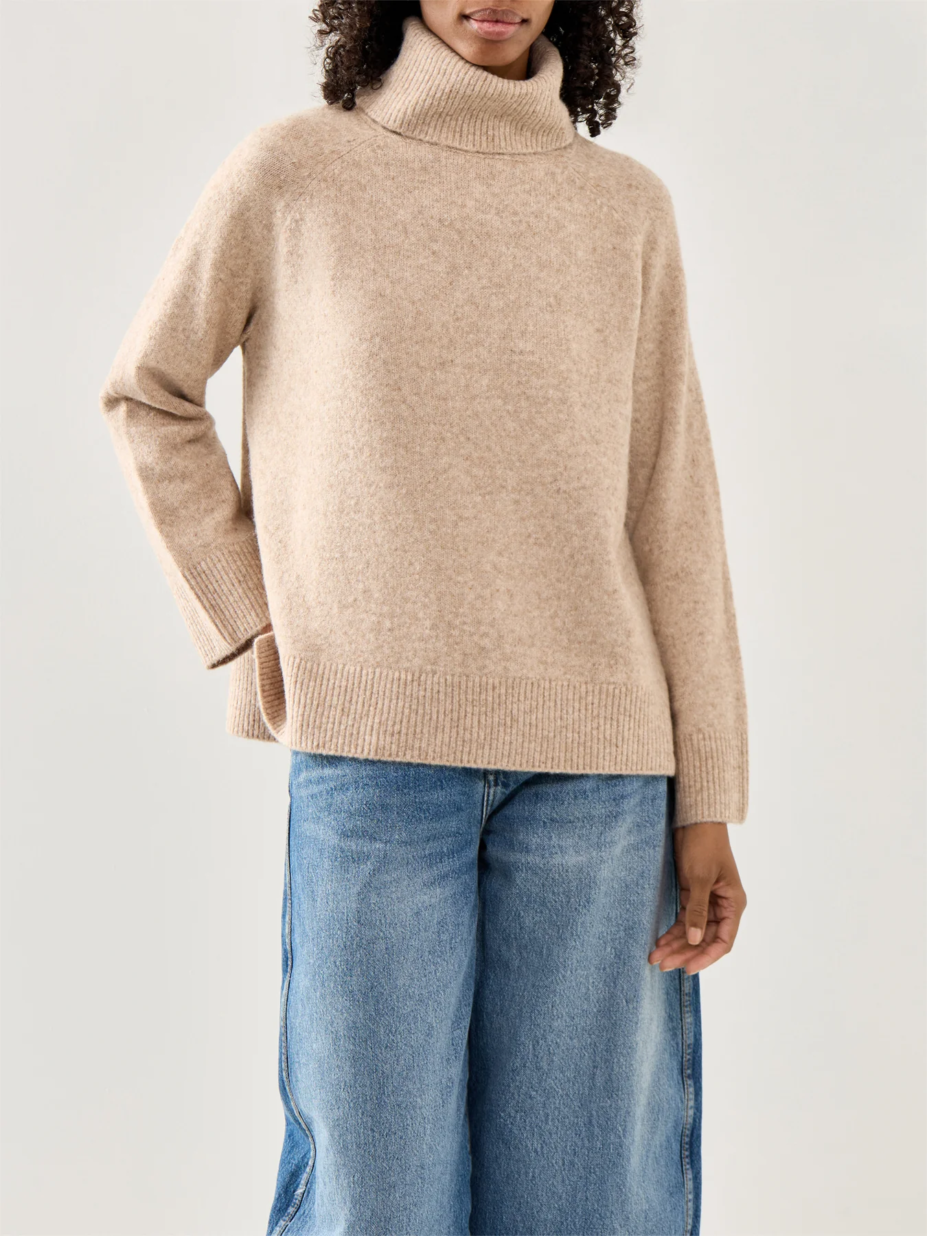 Roll Neck Jumper Relaxed Fit Beige - Image 4