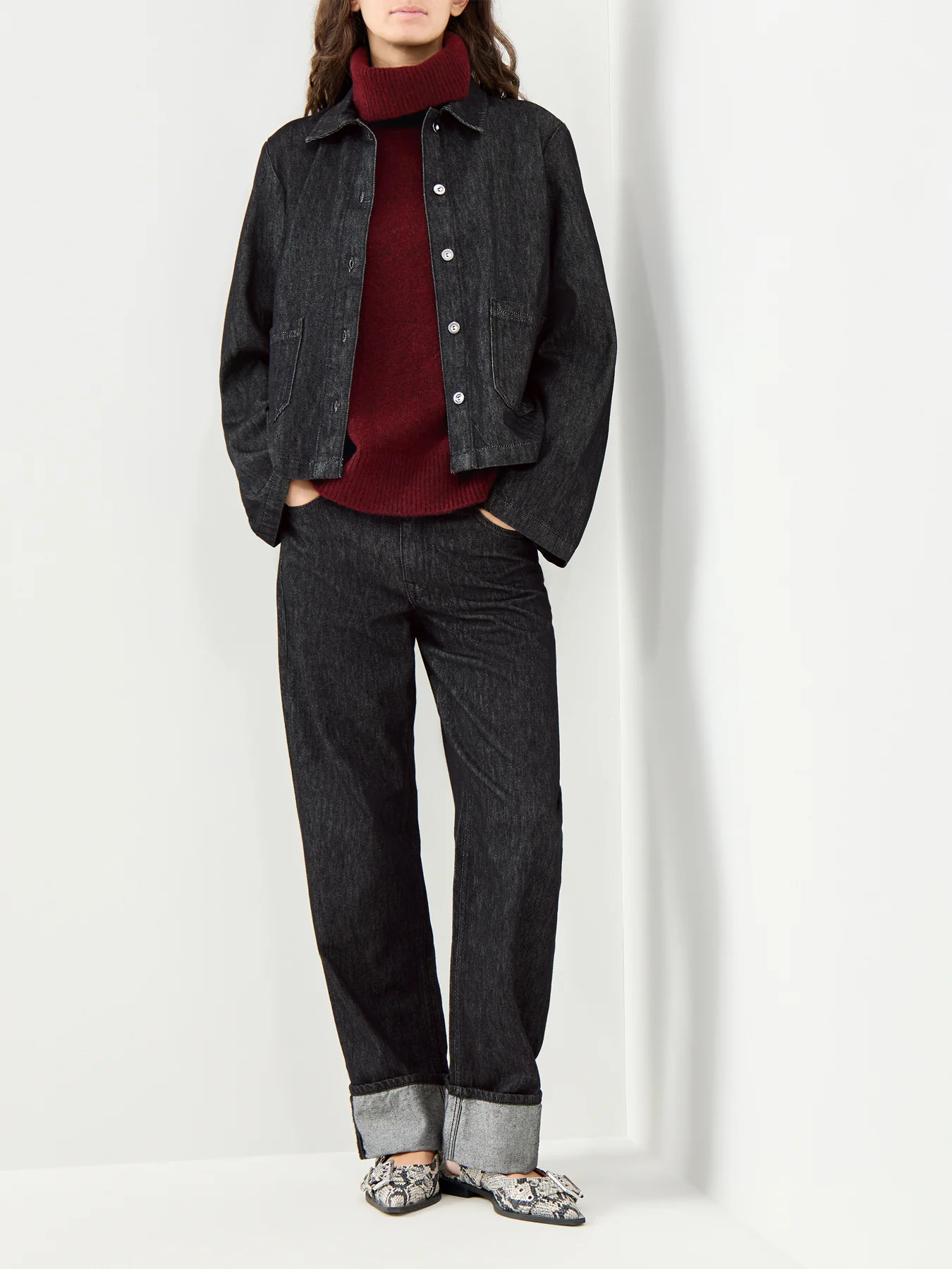 Roll Neck Jumper Relaxed Fit Burgundy - Image 2
