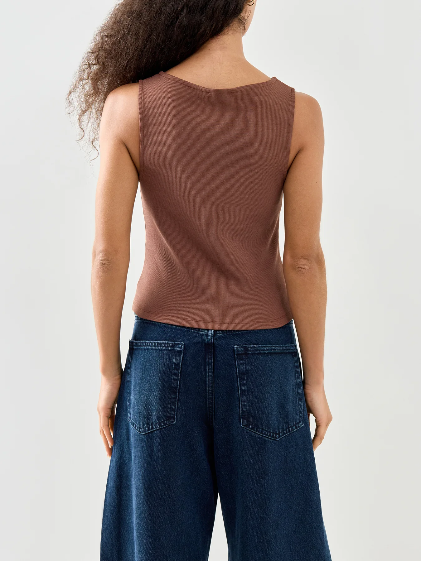 Slash Neck Cropped Waistcoat Brown - Image 5