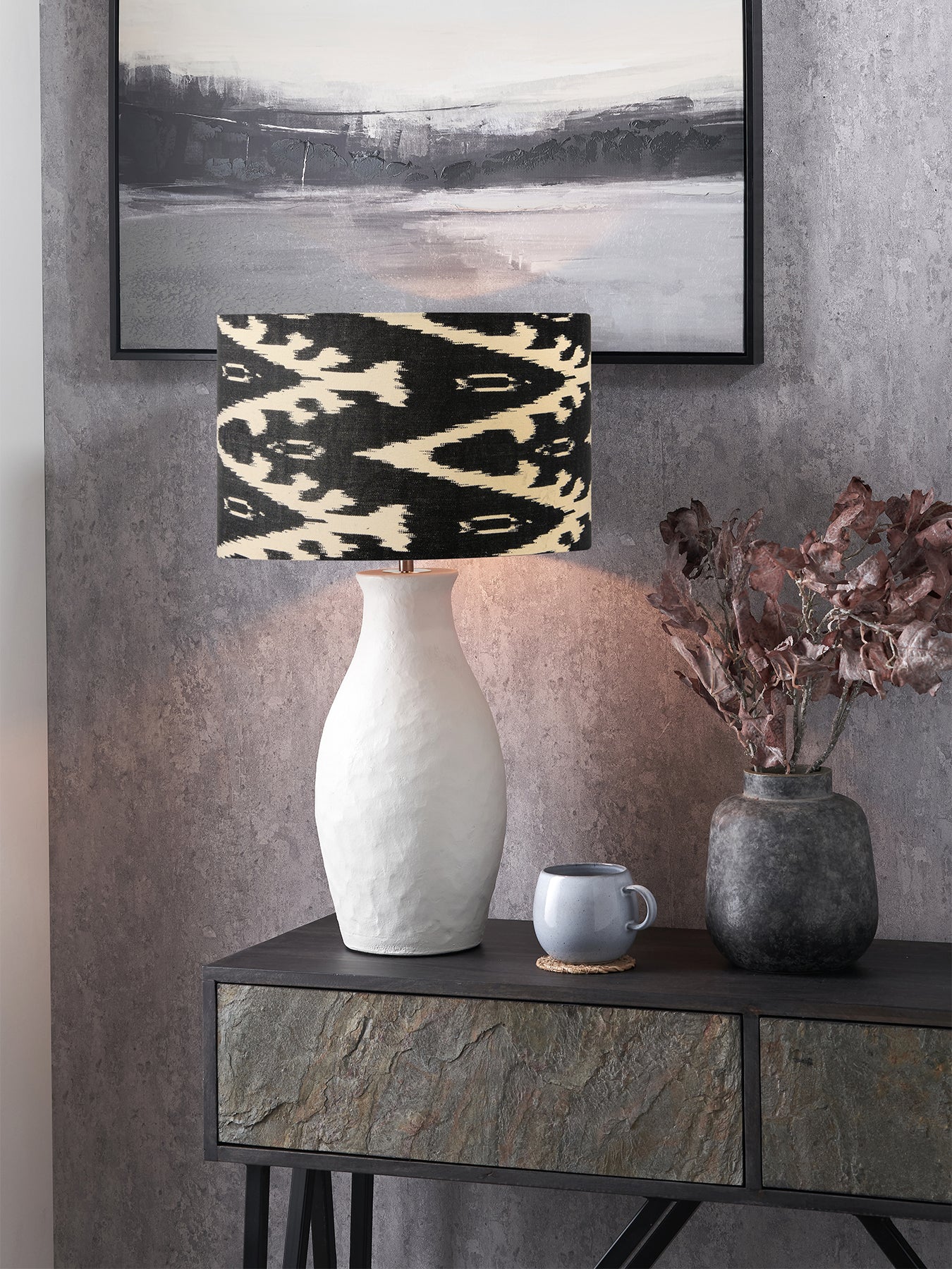 Ikat Cylinder Lamp Shade 40cm Black - Image 2