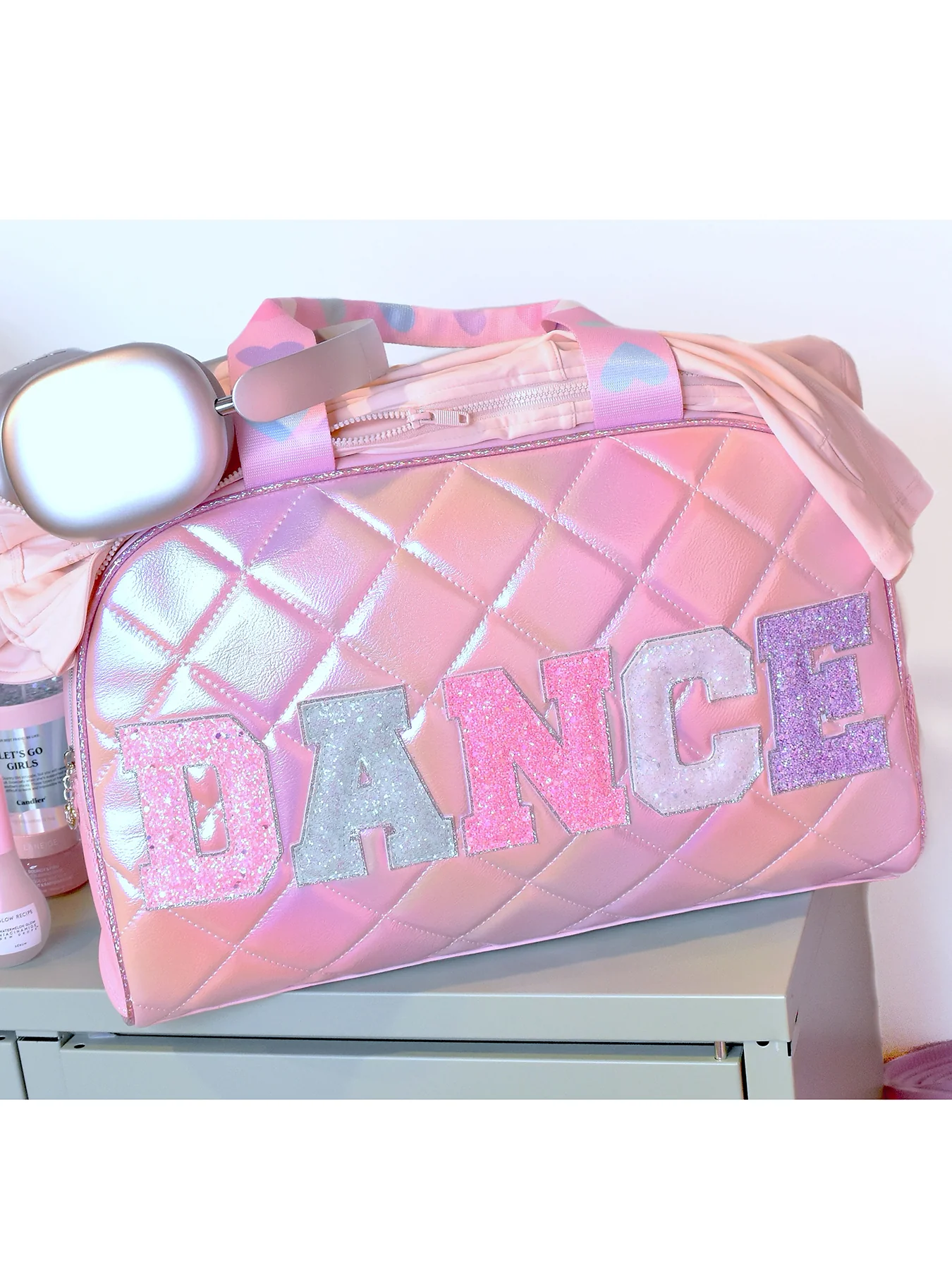 Dance Quilted Glitter Duffle Bag Red - Image 3