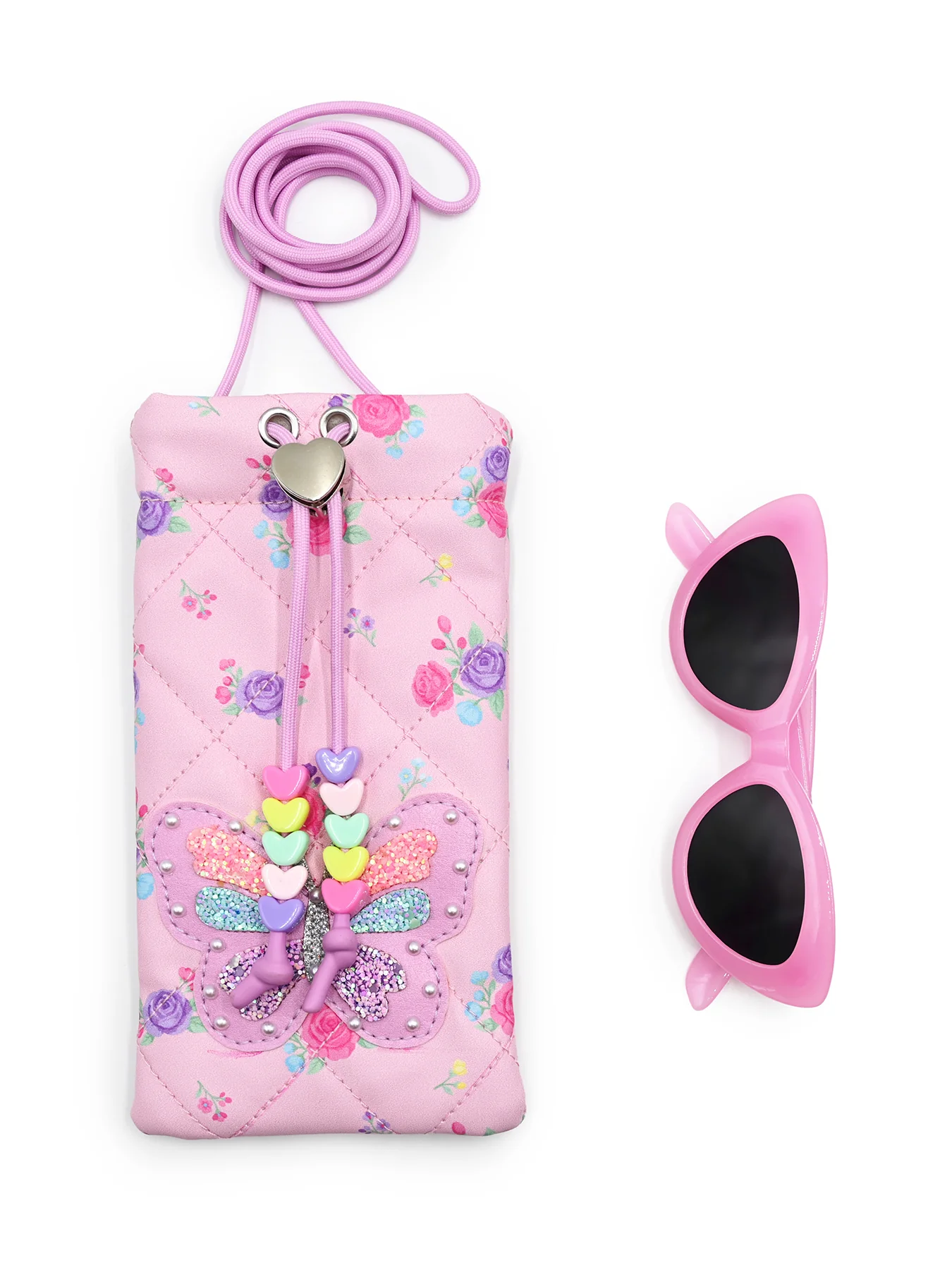 Kids' Floral Butterfly Drawstring Case And Sunglasses Set Multi - Image 3