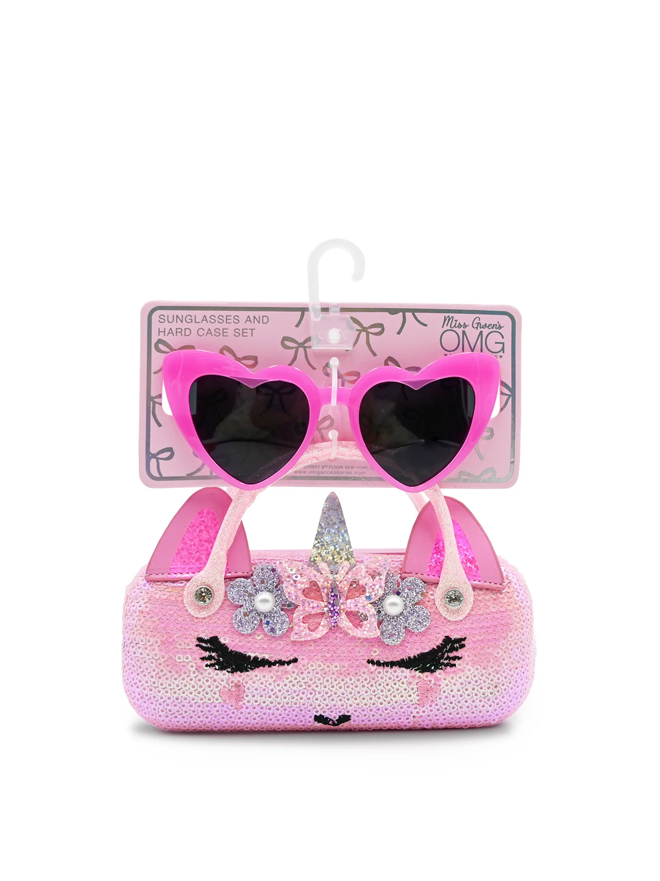 Kids' Flower Heart Crown Sequin Case And Sunglasses Set Multi