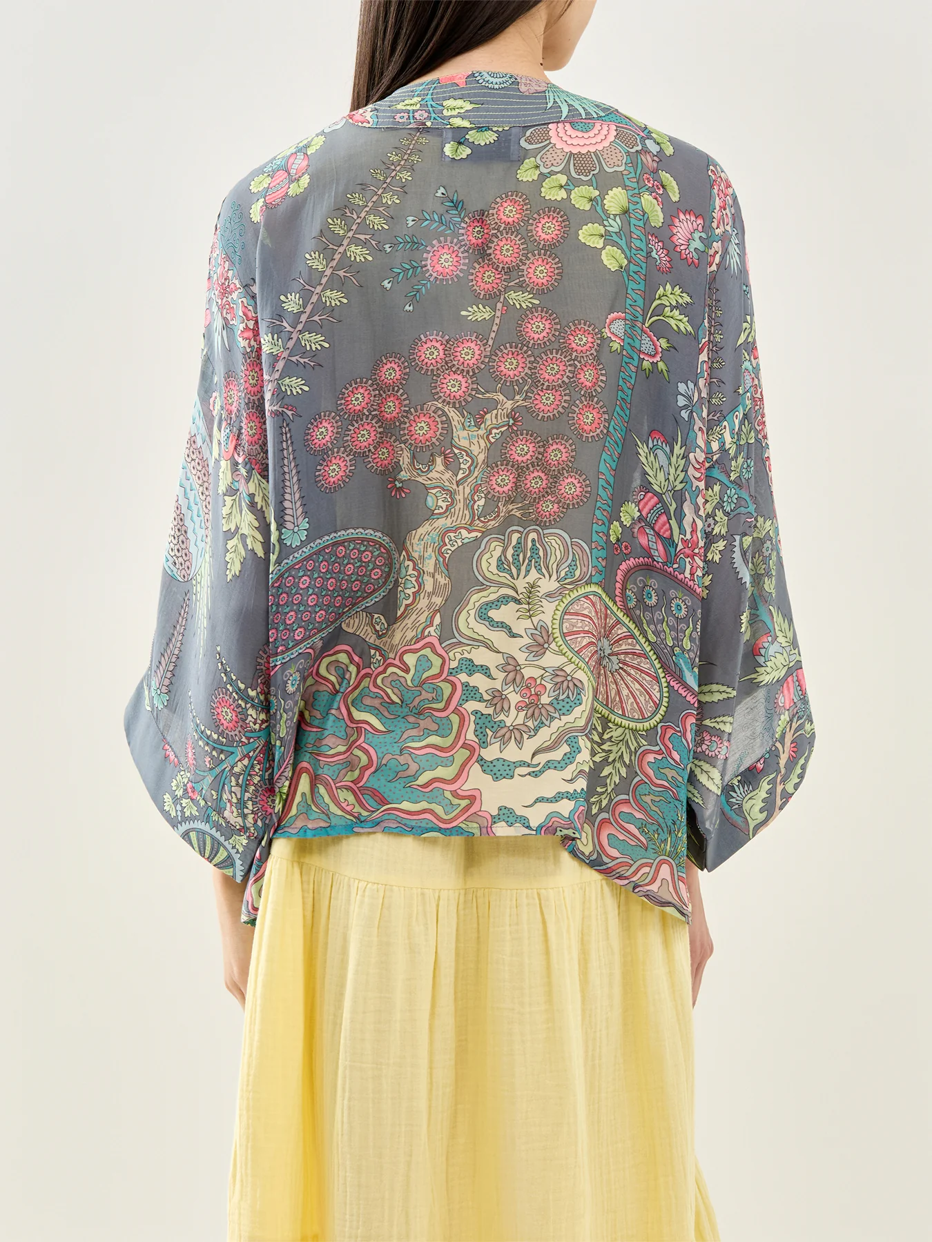 Boho Gardens Print Kimono Grey - Image 5