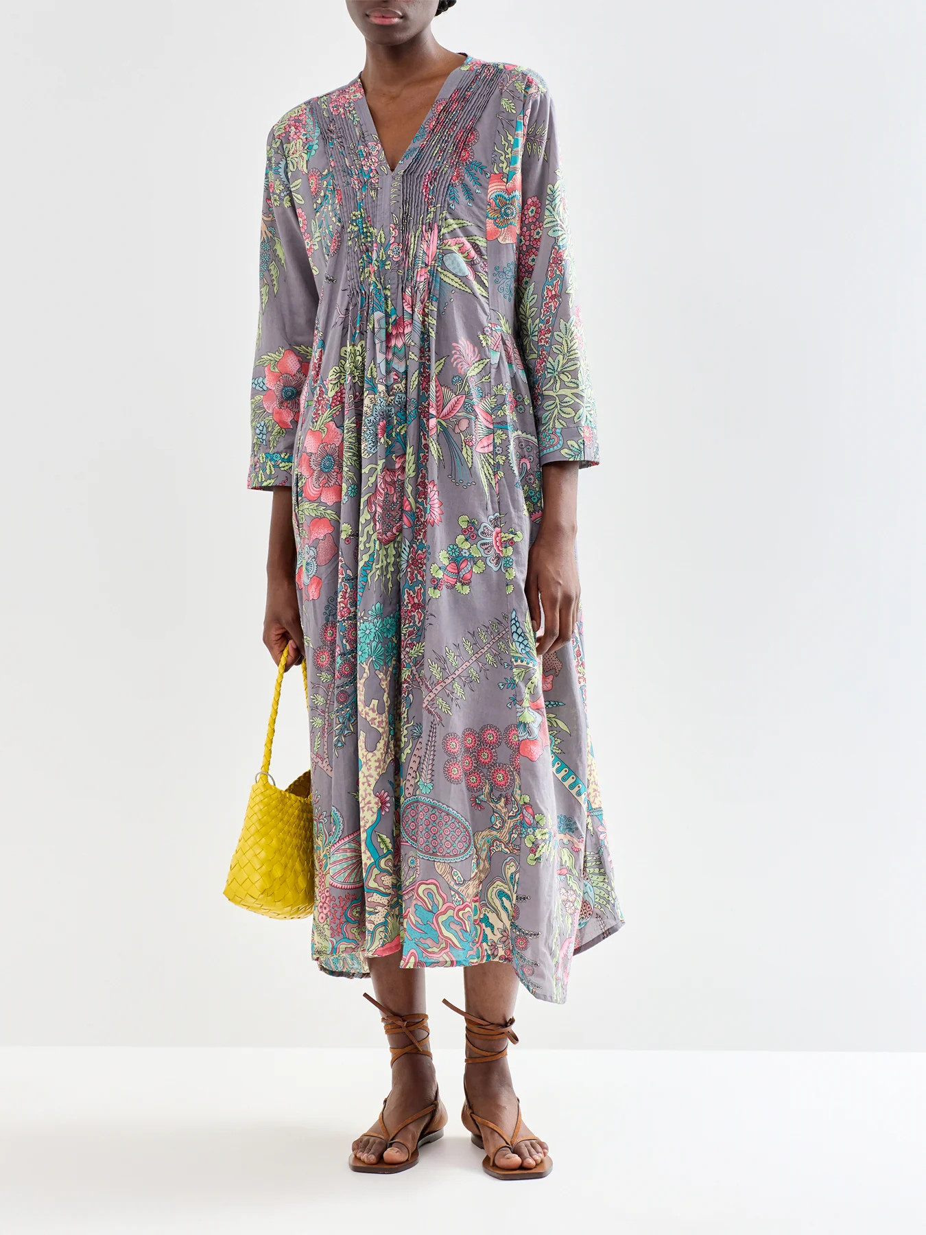Pinch Pleat Dress Boho Gardens Grey - Image 2