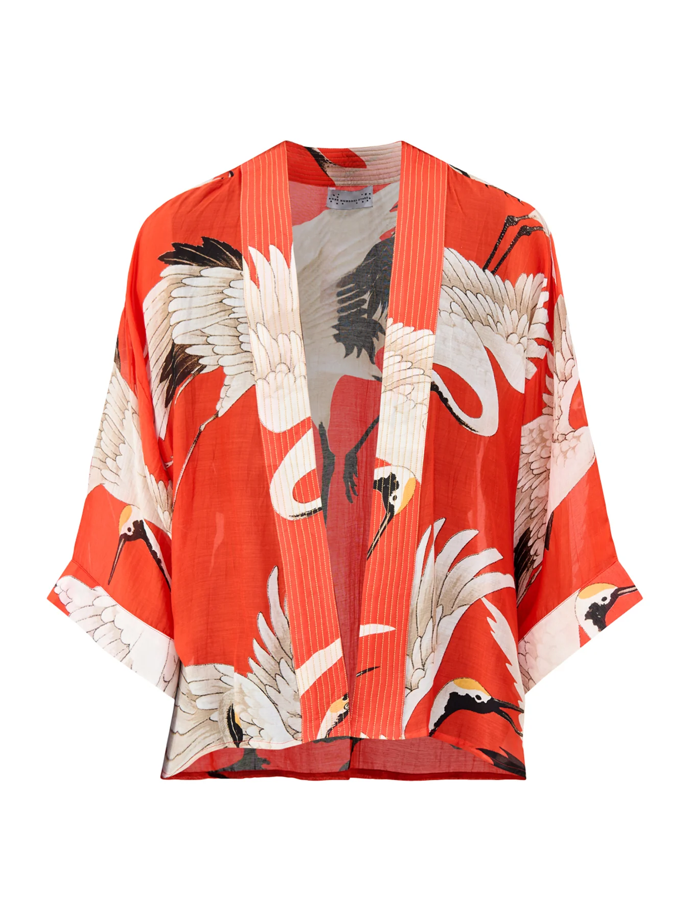 Stork Print Short Kimono Red