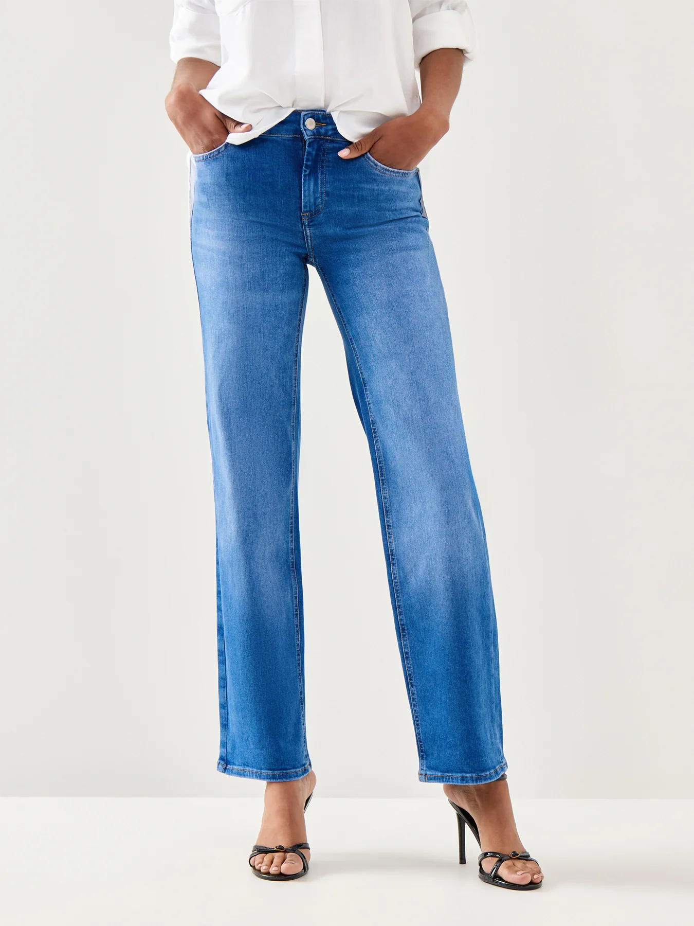 Blush Mid Waist Straight Jeans 32" Medium Blue Denim Medium Blue Denim - Image 4