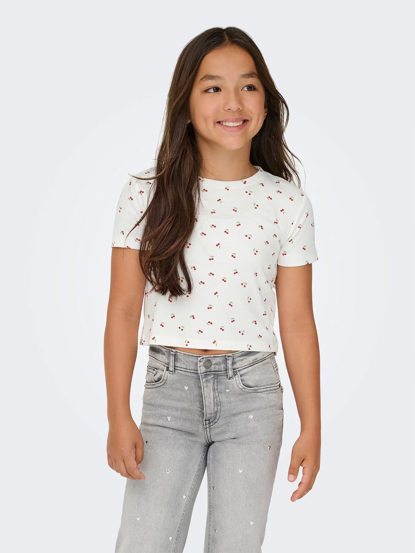 Kids’ Bella Life Cherry Printed Short Sleeve Top White - Image 3