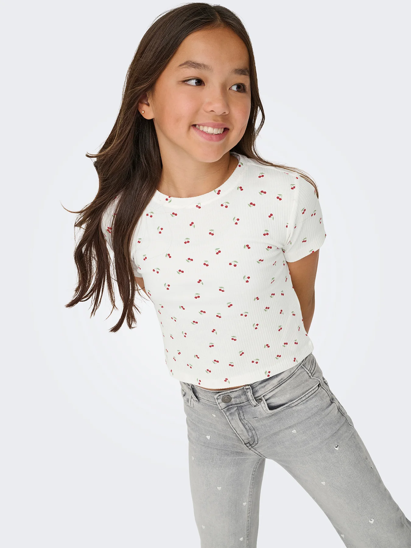 Kids’ Bella Life Cherry Printed Short Sleeve Top White - Image 4