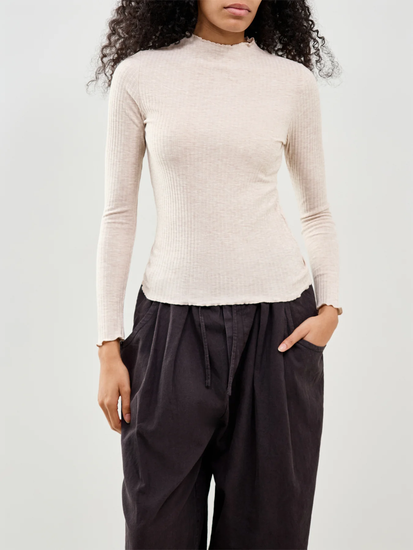 Emma High Neck Long Sleeve Top Cream - Image 4