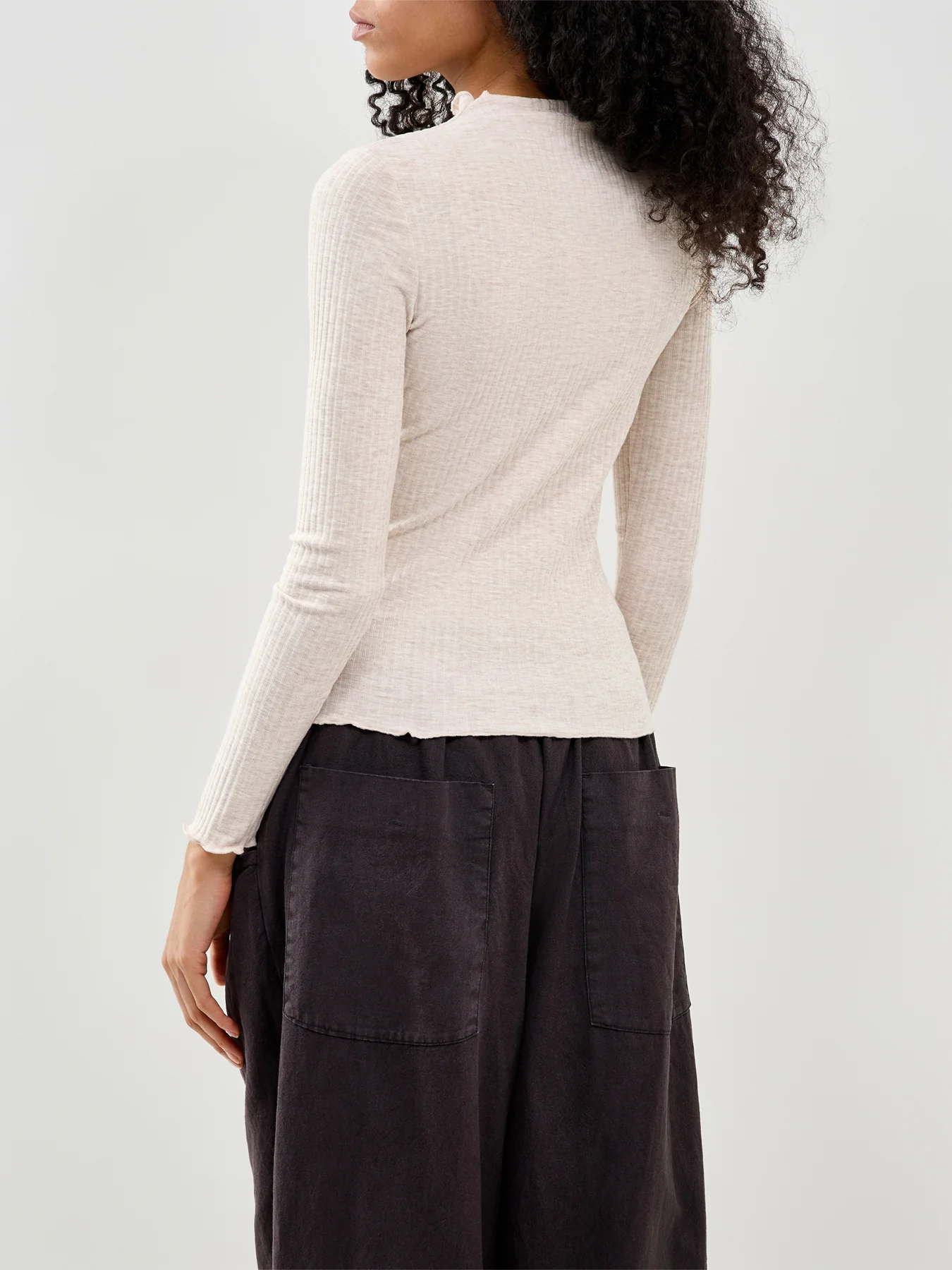 Emma High Neck Long Sleeve Top Cream - Image 5