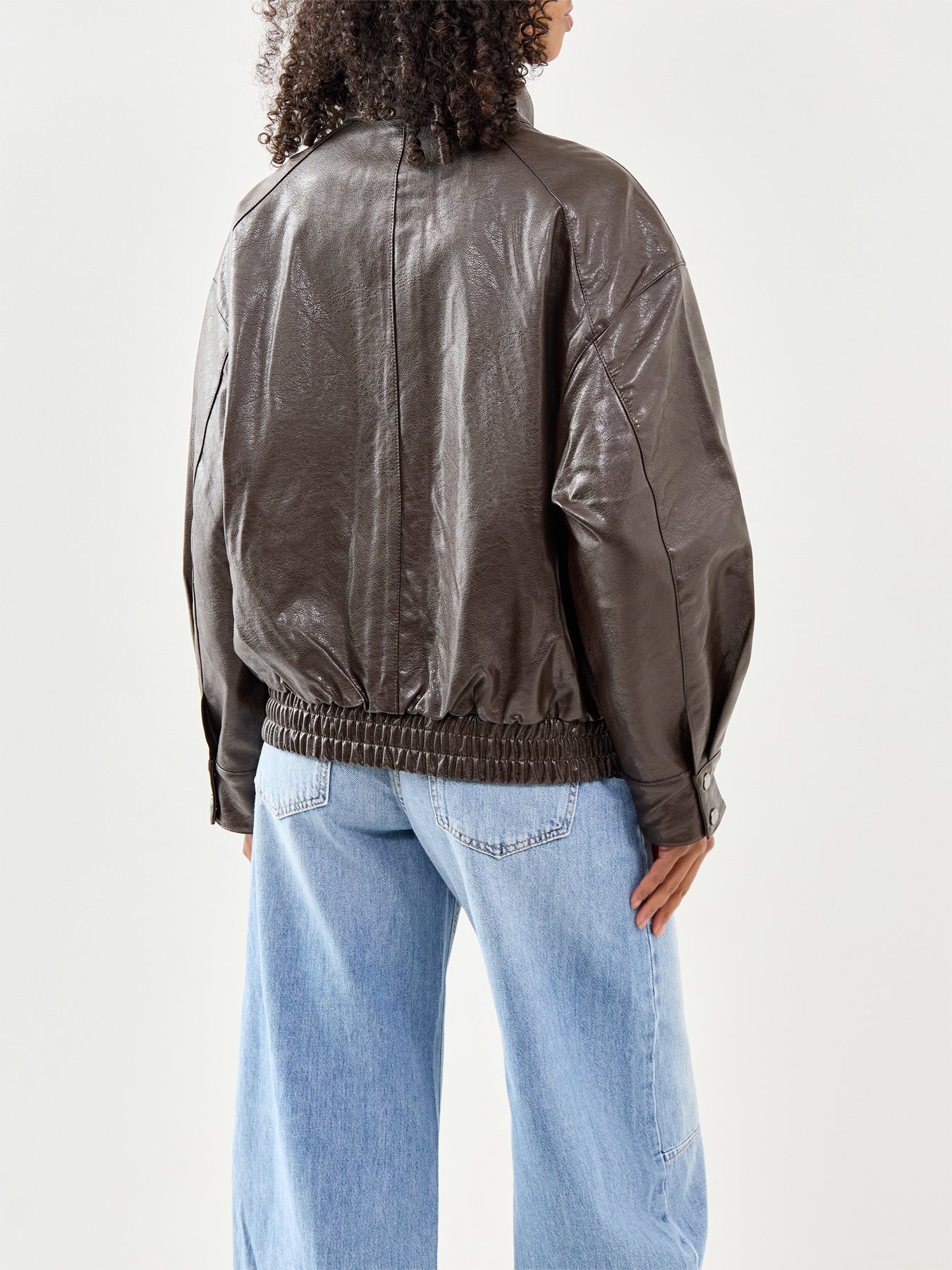 Julia Faux Leather Oversized Bomber Jacket Brown - Image 5