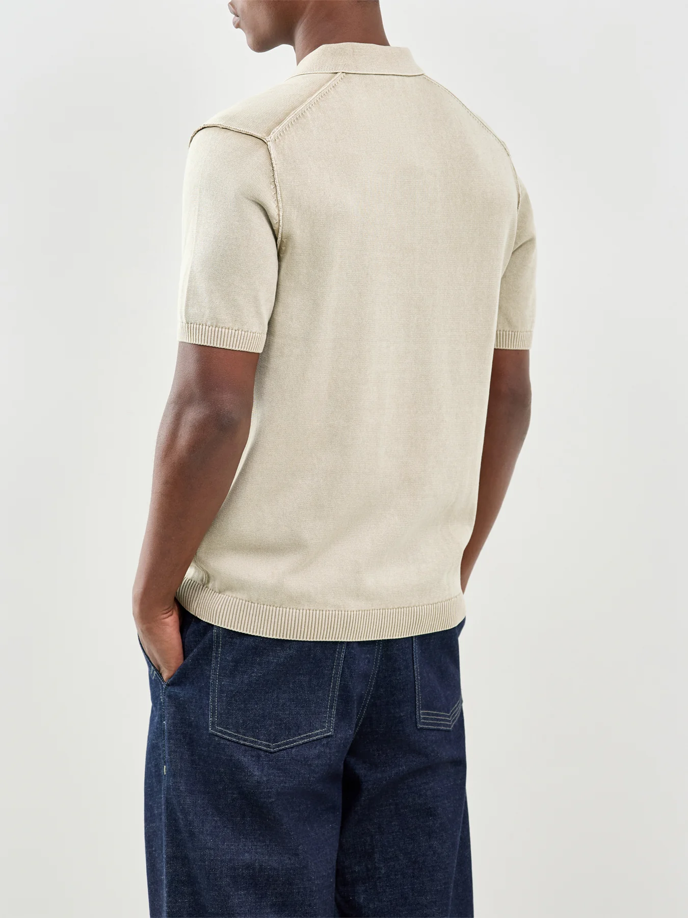 Garson Short Sleeve Knit Polo Shirt Beige - Image 5