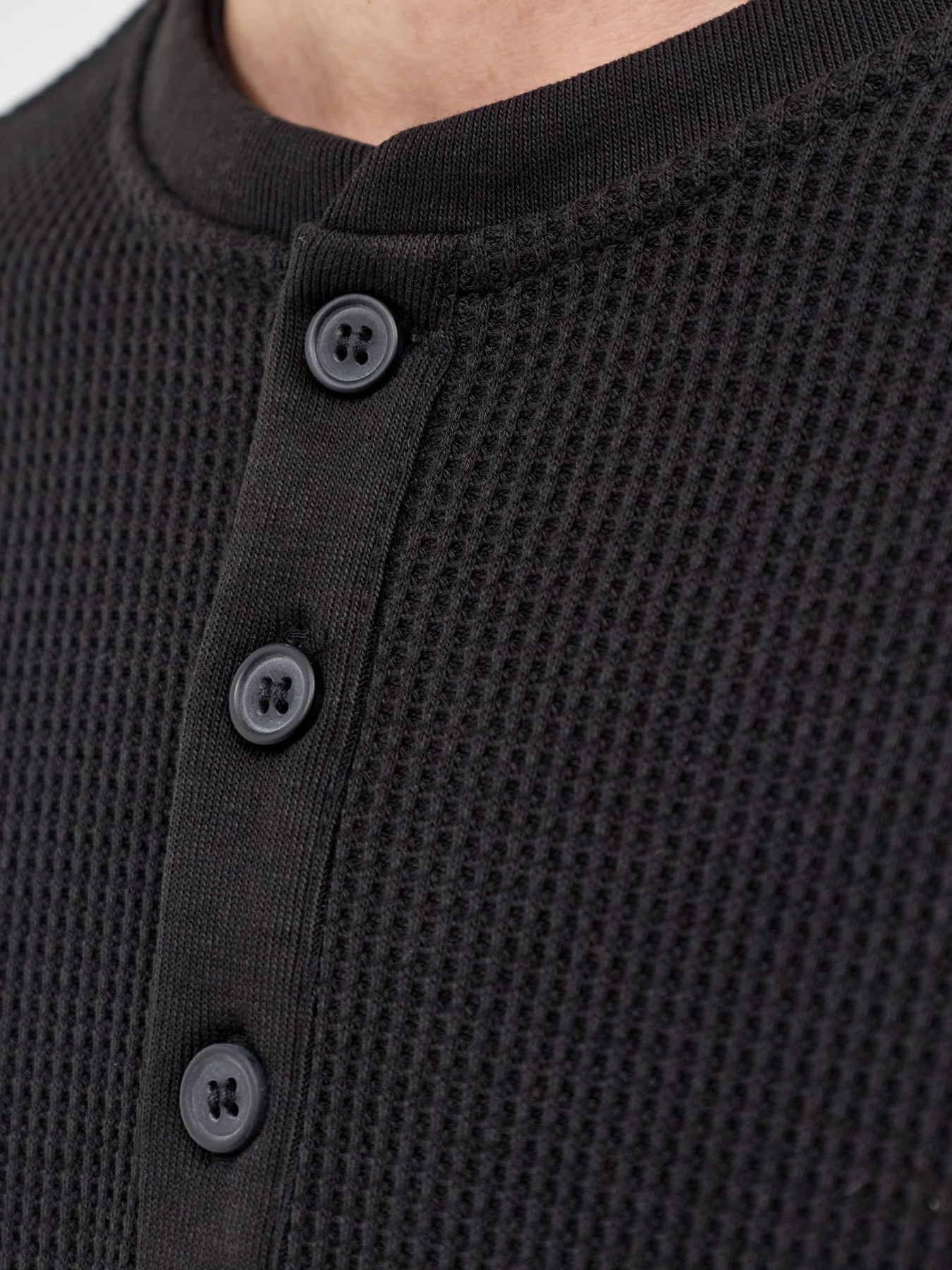 Stobie Long Sleeve Henley T-Shirt Black - Image 3