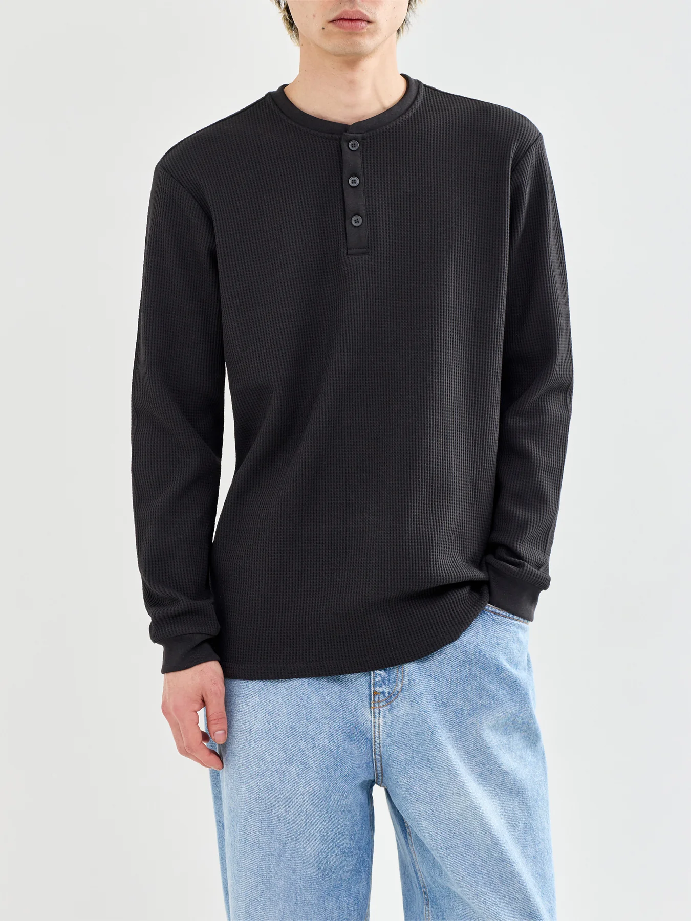 Stobie Long Sleeve Henley T-Shirt Black - Image 4