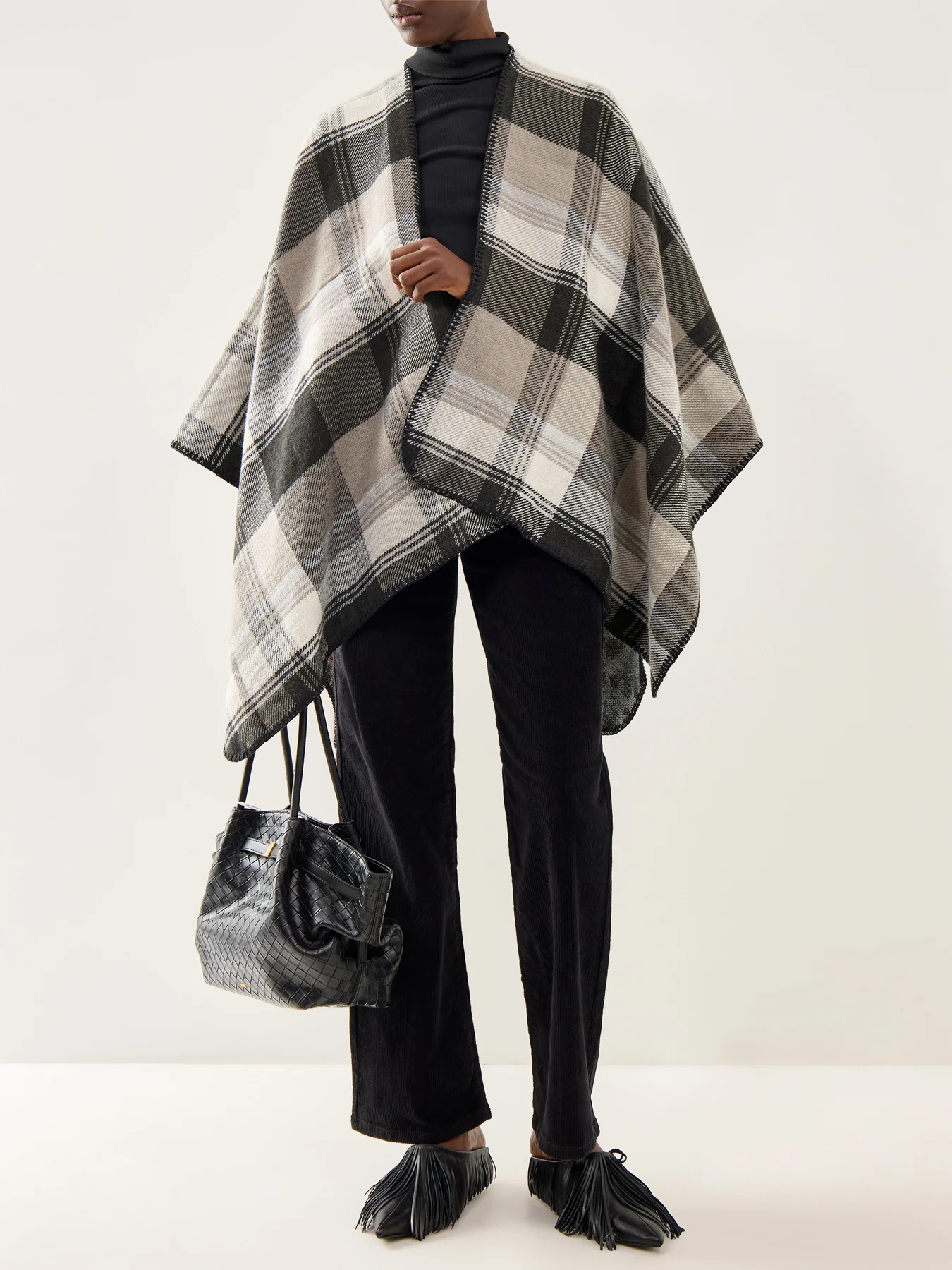 Jalina Reversible Check Poncho Grey - Image 4