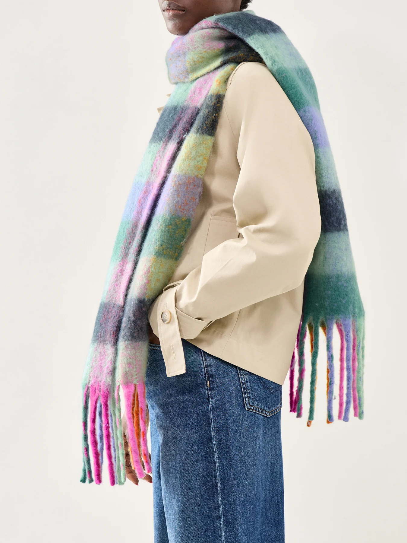 Jikka Check Wool Blend Scarf Green - Image 2