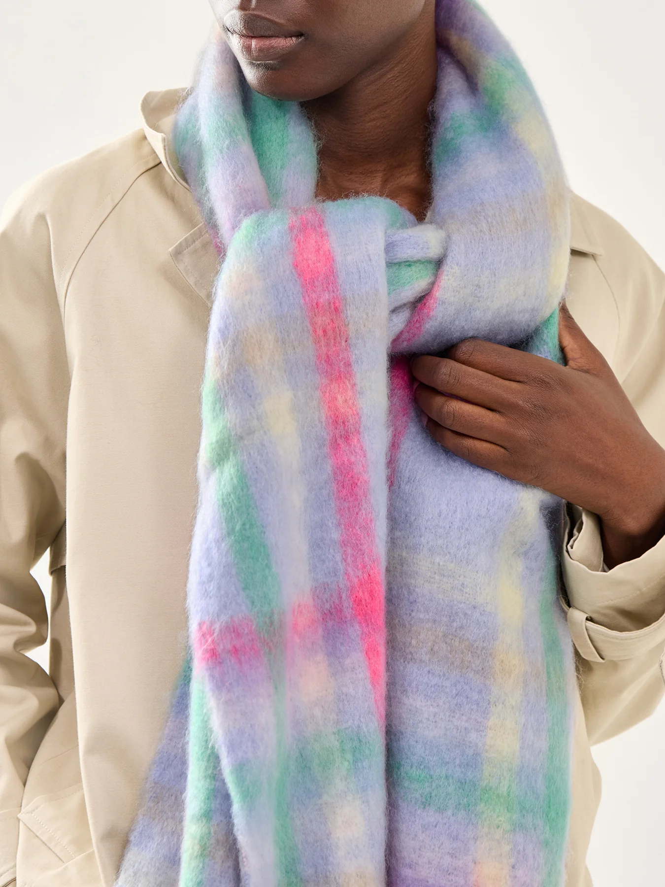 Jill Check Wool Blend Scarf Lilac - Image 2