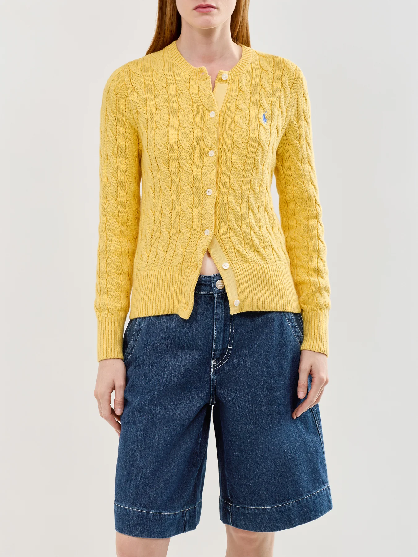 Cable Knit LS Cardigan Yellow - Image 4