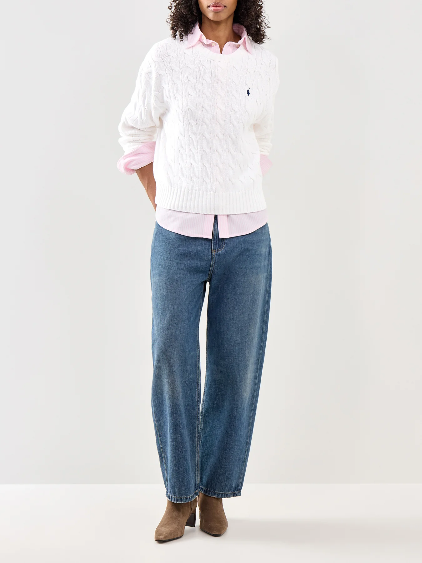 Cable Crew Neck Jumper White - Image 2
