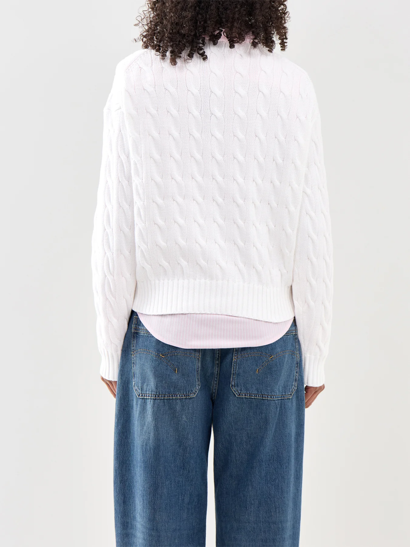 Cable Crew Neck Jumper White - Image 5