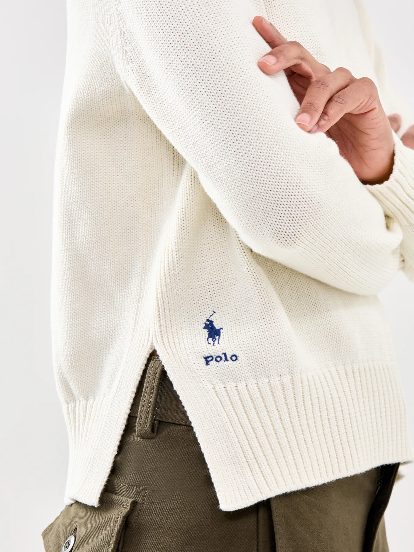 Cotton Crew Neck Jumper Cream - Image 3