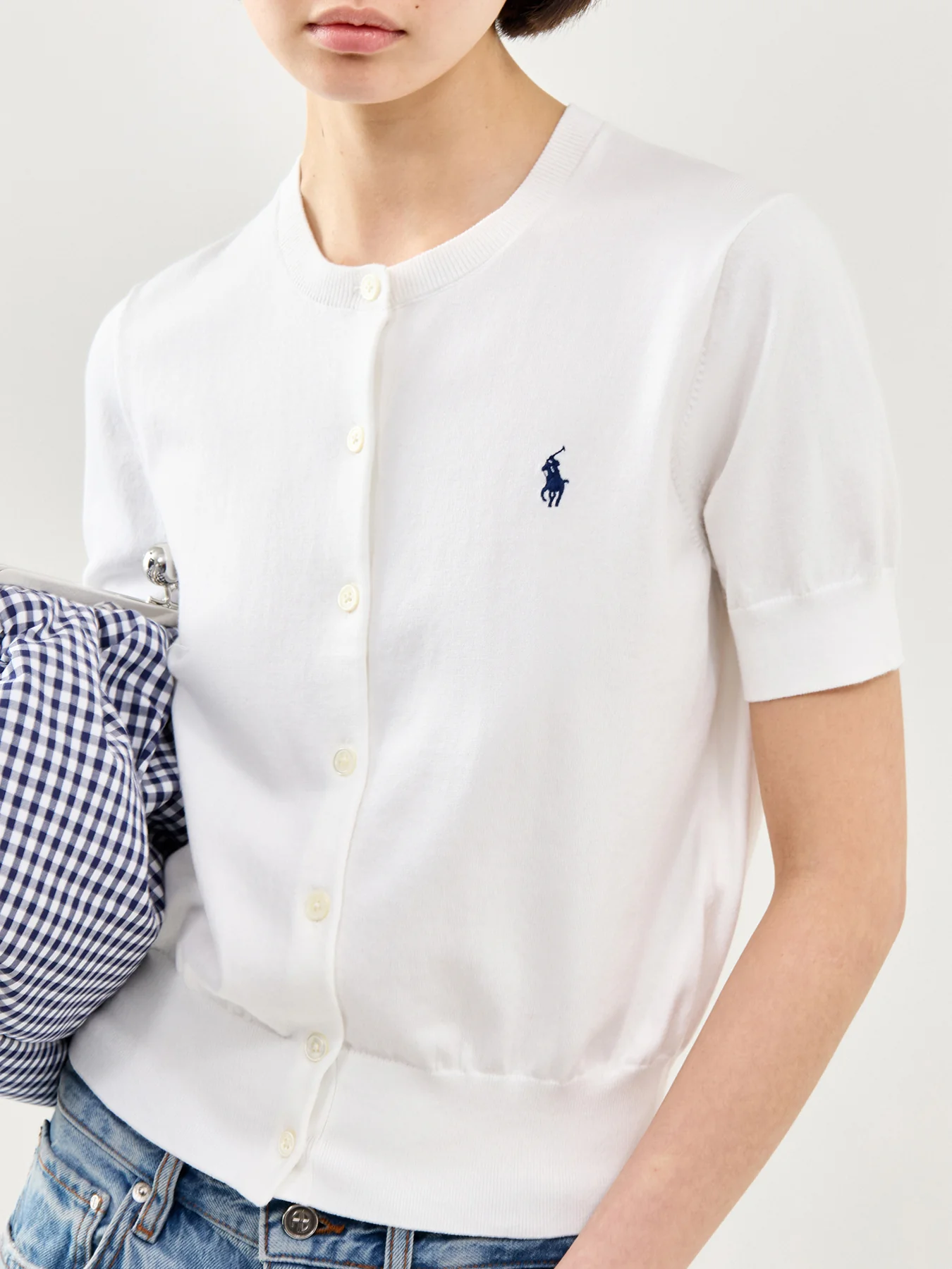 Short Sleeve Knit Cardigan White - Image 3