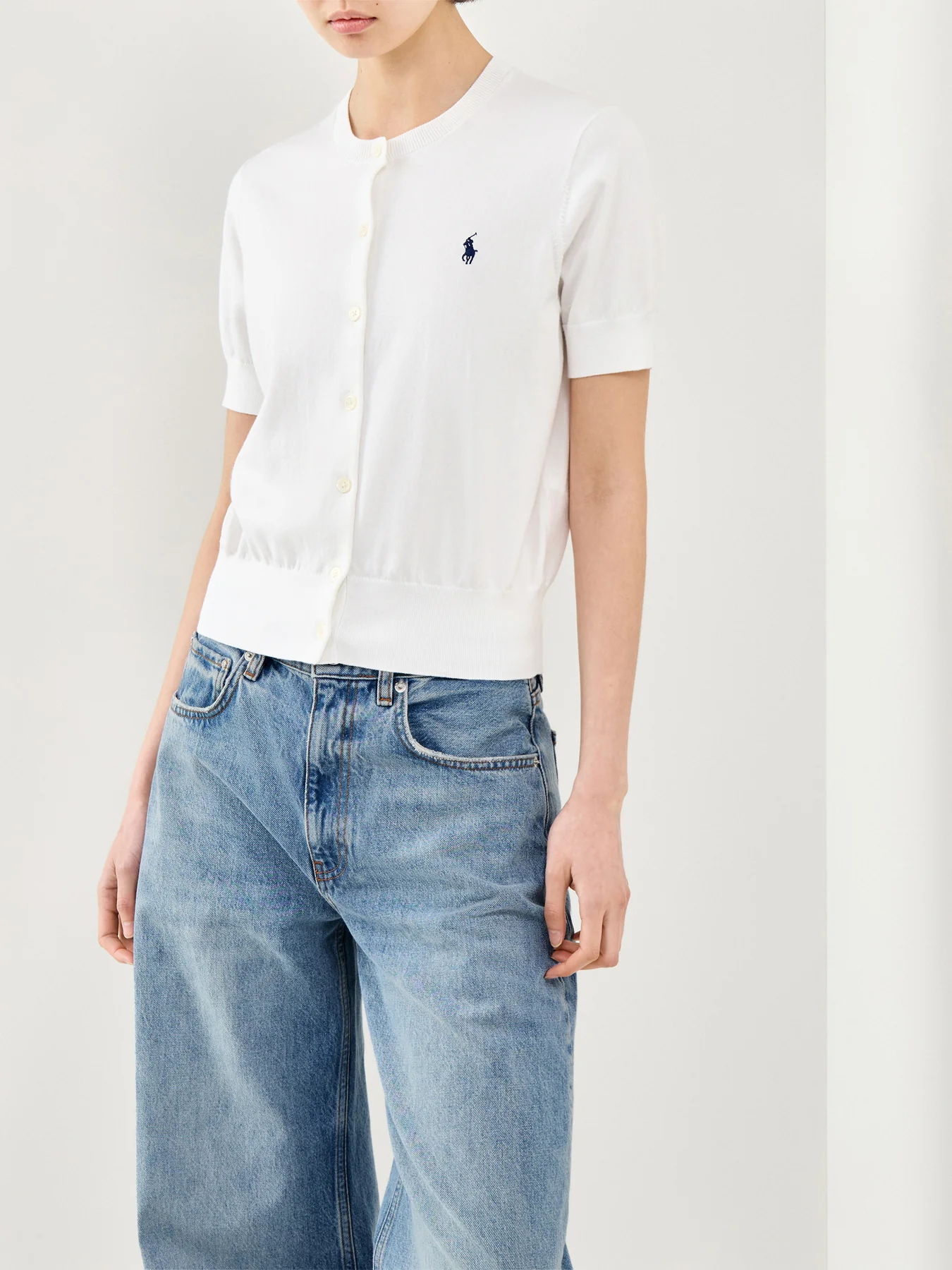 Short Sleeve Knit Cardigan White - Image 4