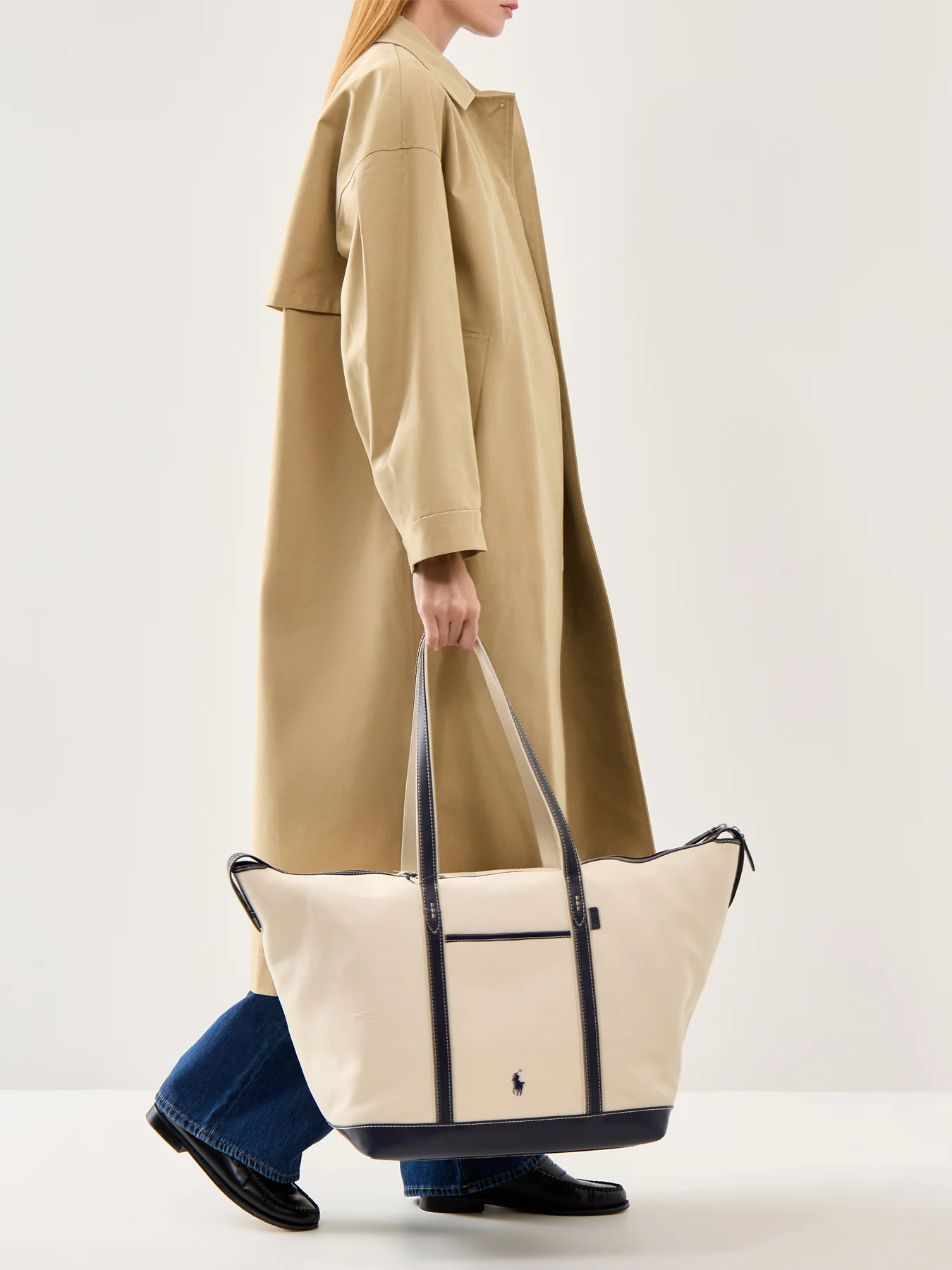 Large Shopper Tote Ecru/Navy - Image 2