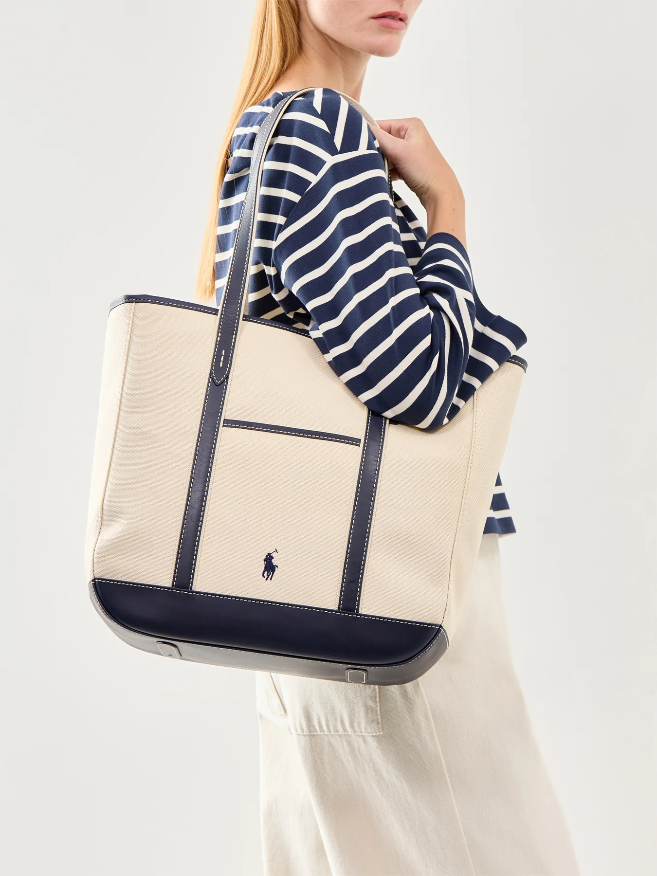 Medium Shopper Tote Ecru/Navy - Image 2