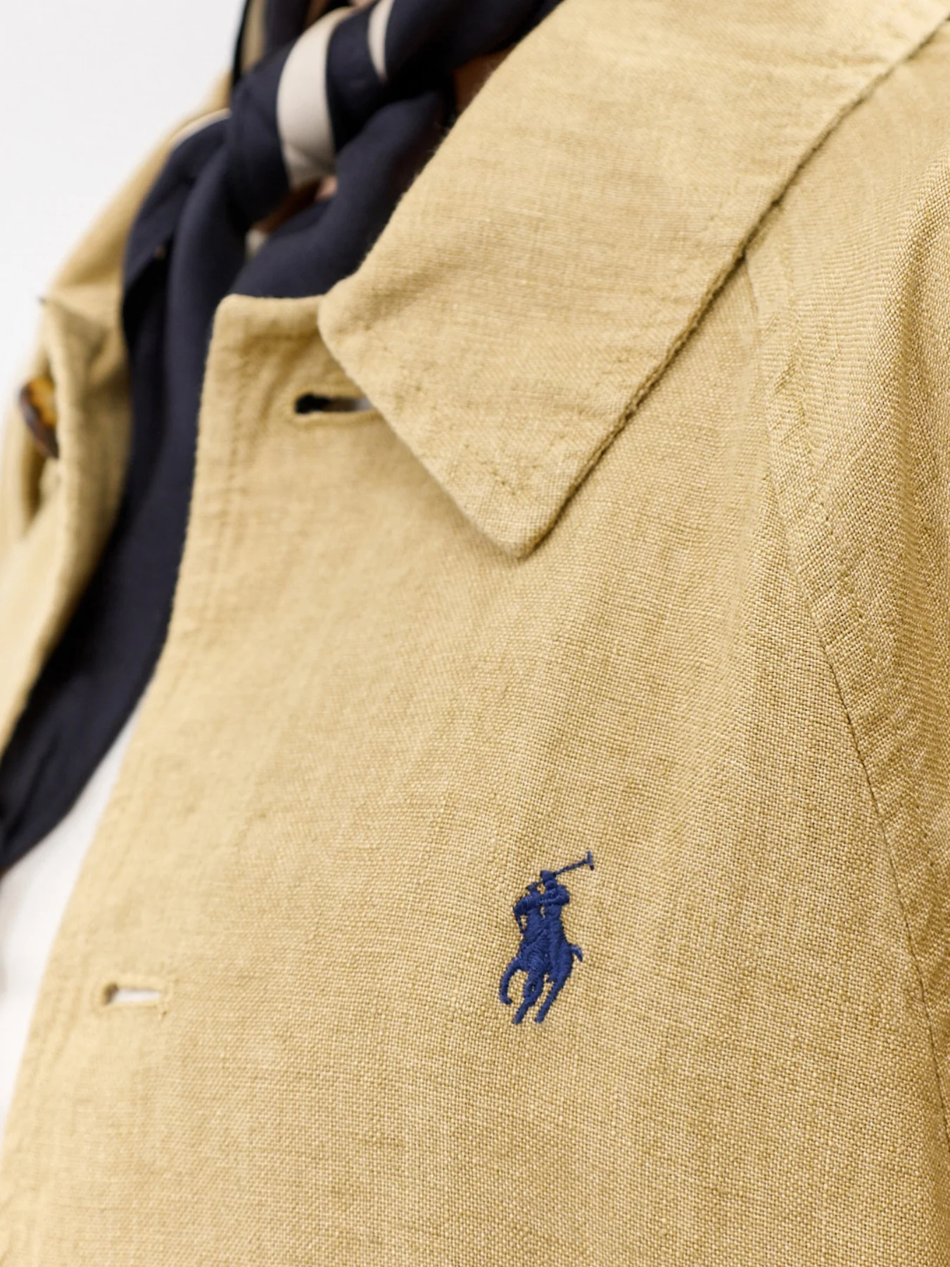 Short Linen Trench Coat Beige - Image 3