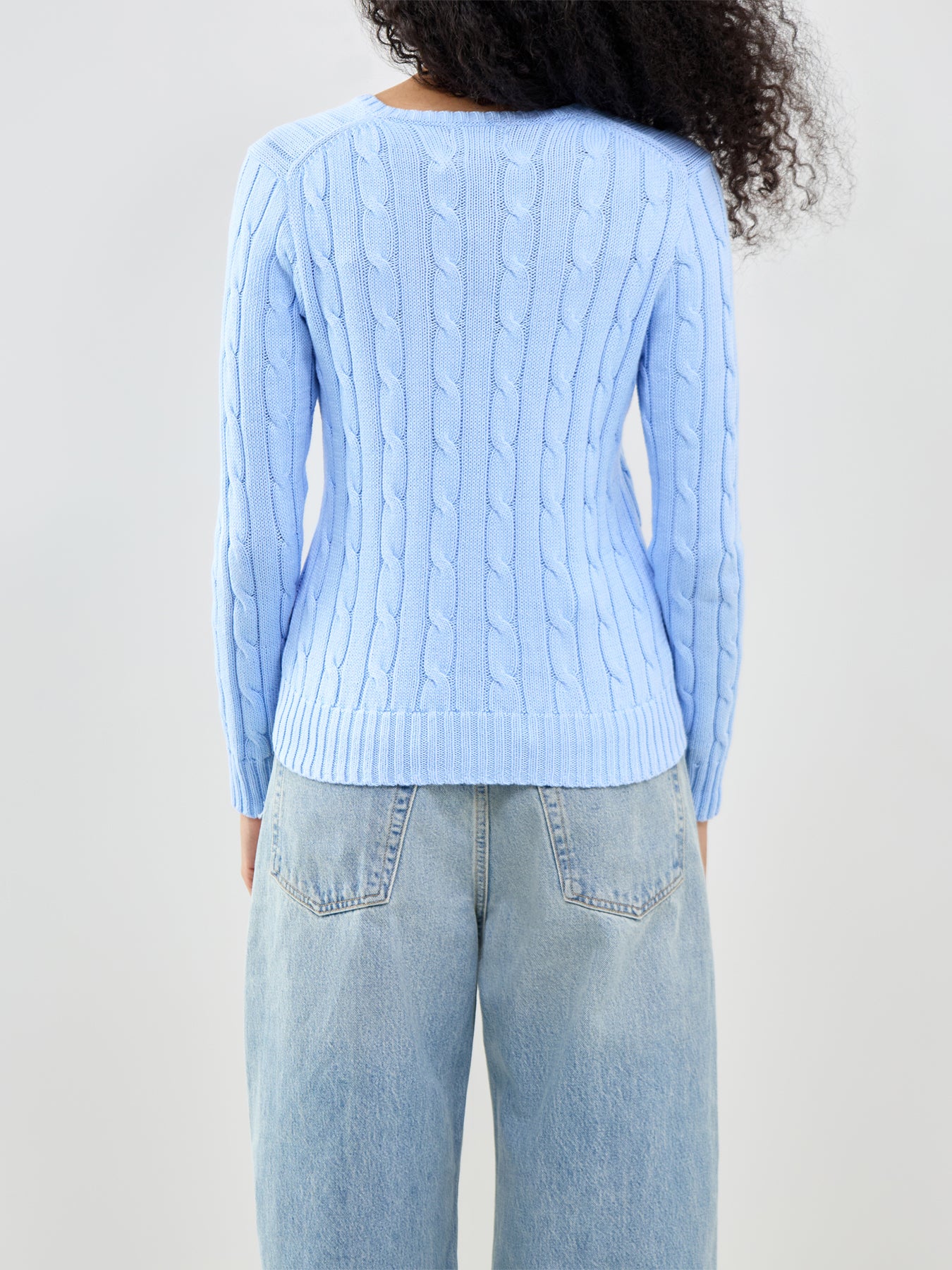 Cable Knit V-Neck Jumper Blue - Image 5