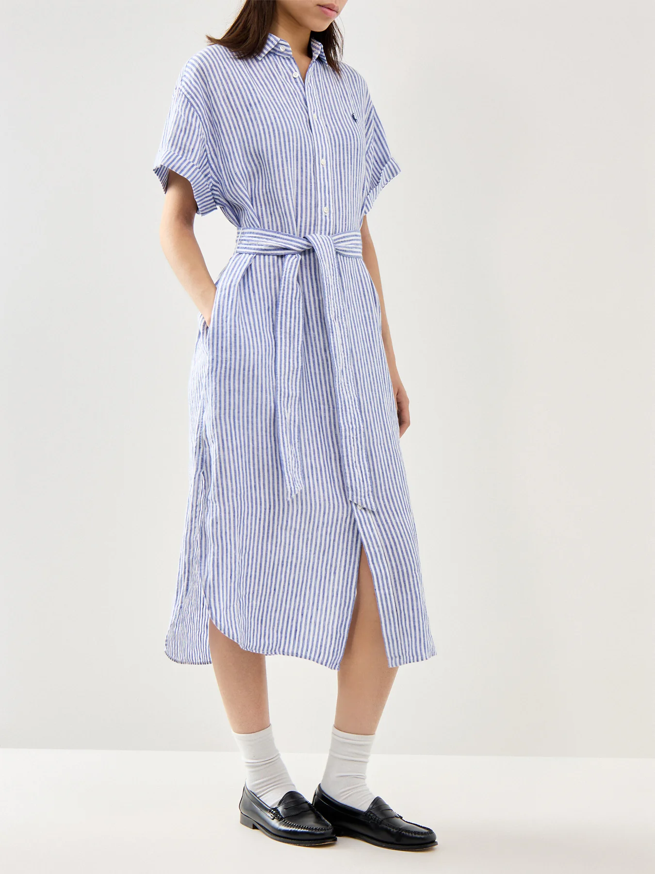 Woven Shirt Dress Dress White-Royal - Image 4