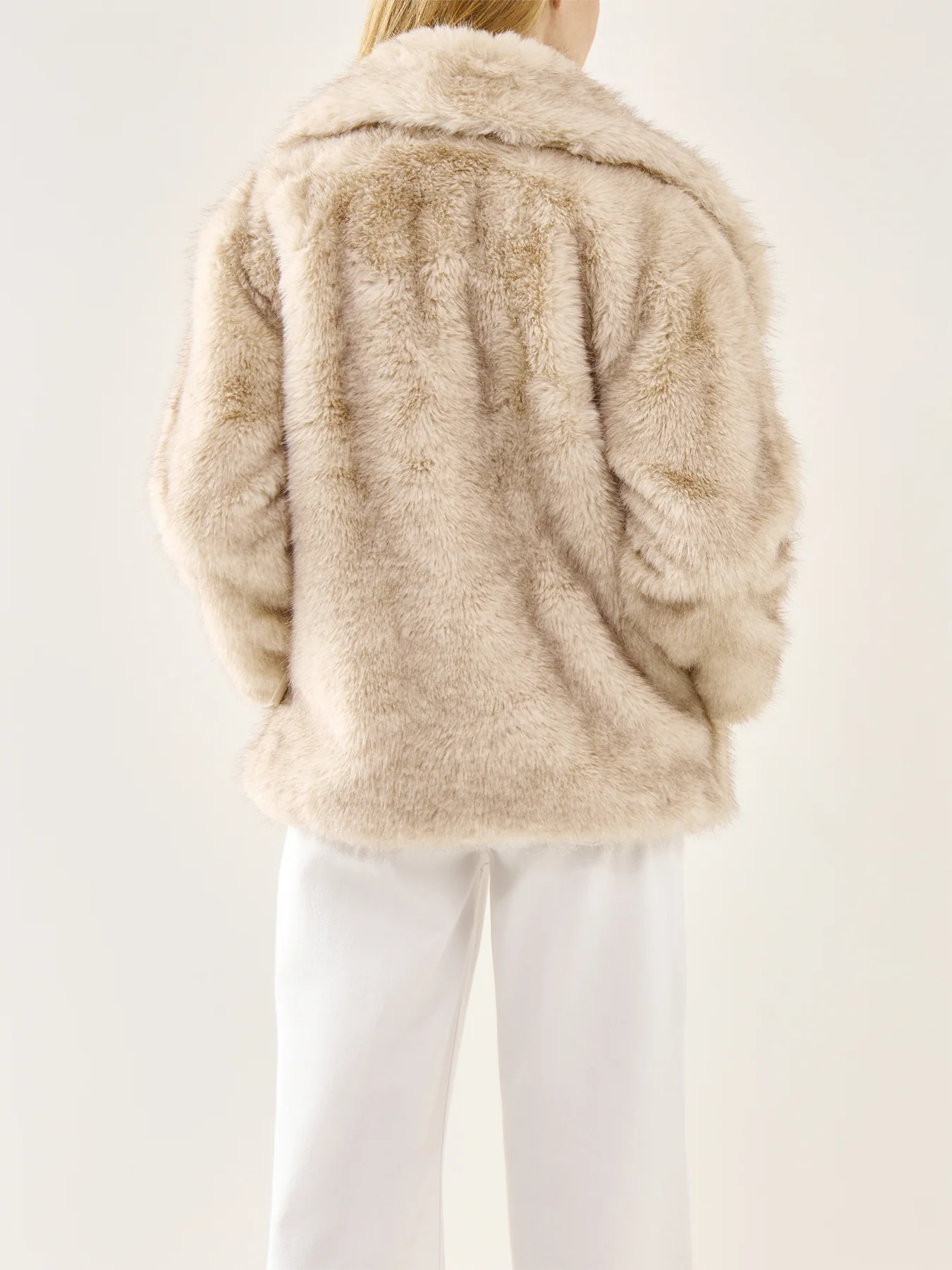 Agatha Exaggerated Collar Faux Fur Coat Beige Marl - Image 5
