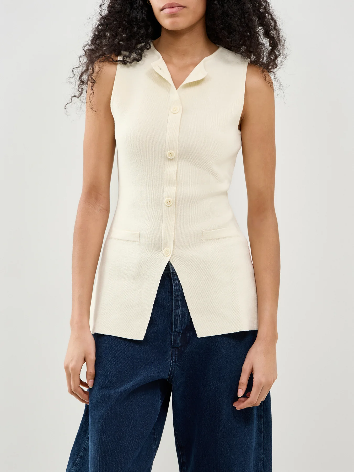 Alba Knit Longline Waistcoat Cream - Image 4