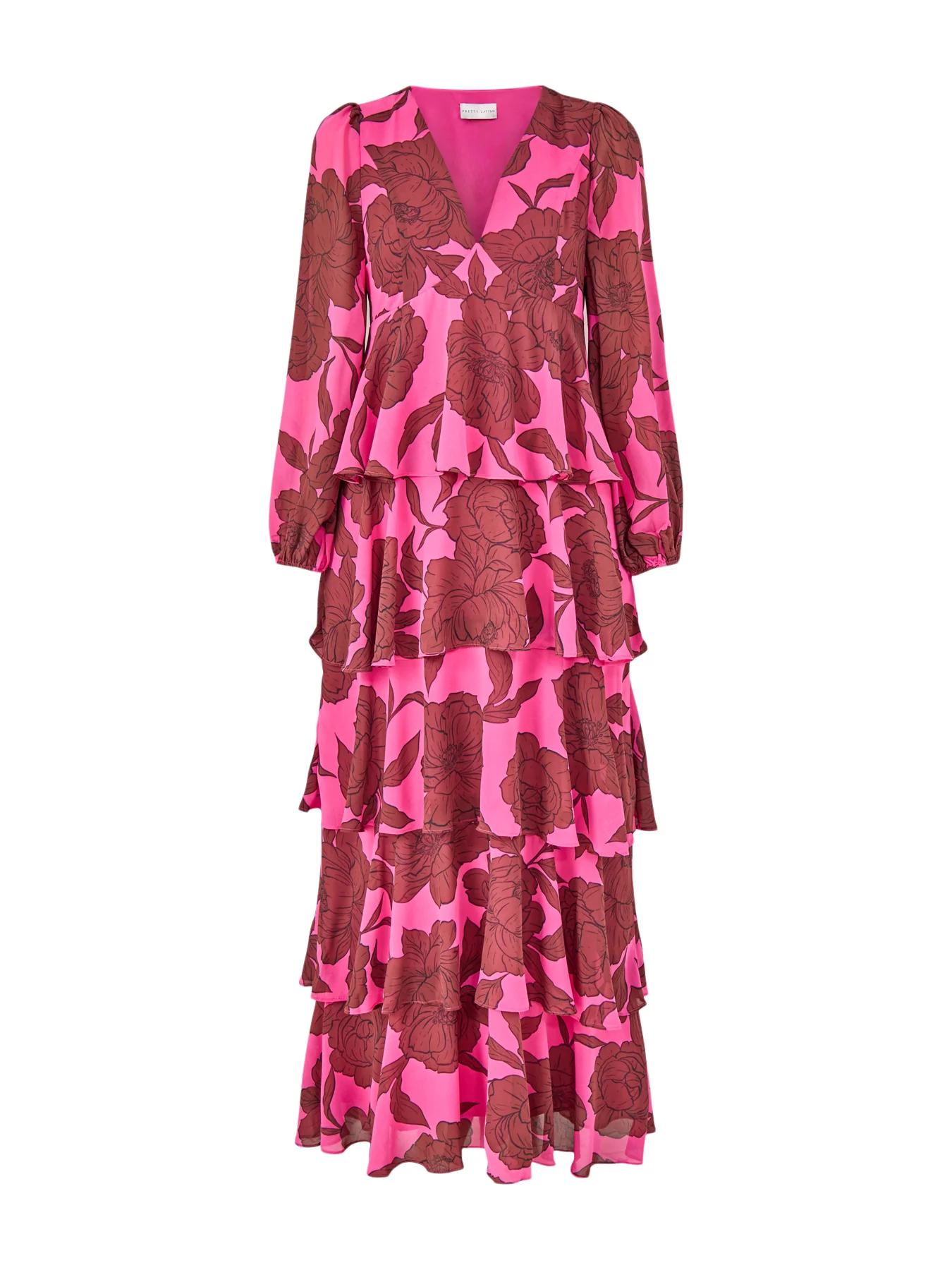 Ashton Ruffle Maxi Dress Fuchsia Brown