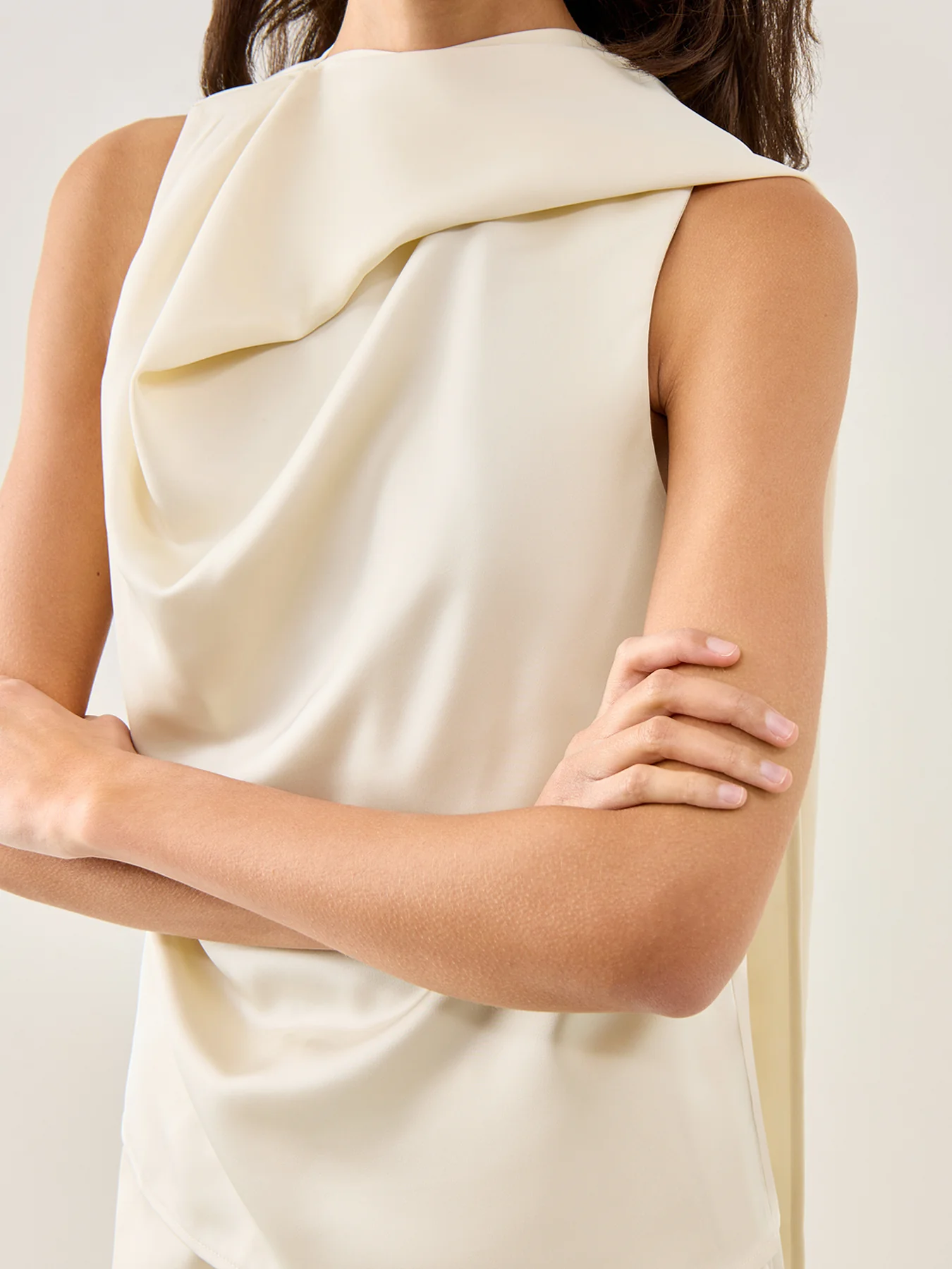 Breya Satin Scarf Halter Top Cream - Image 3