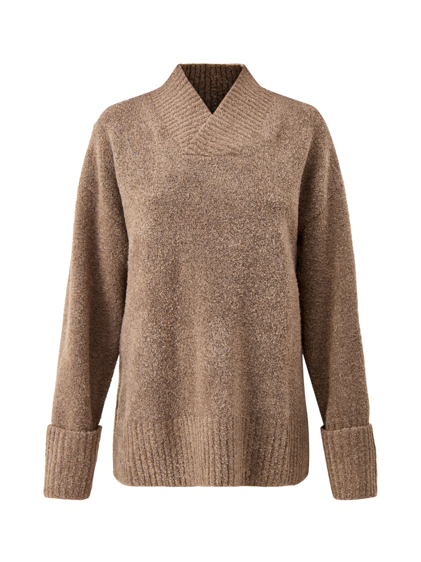 Camille V-Neck Oversized Borg Jumper Brown
